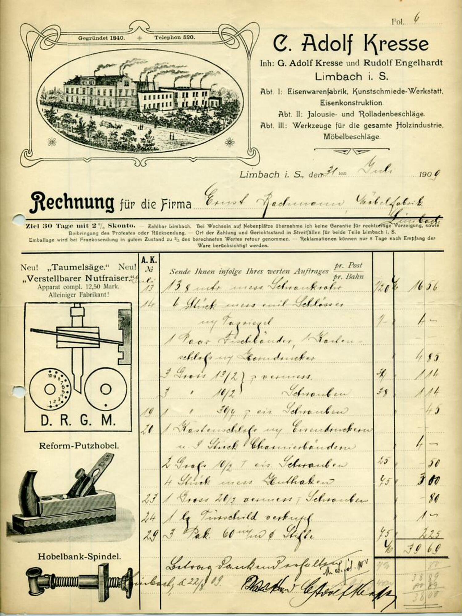 Brief, Vorderseite (Industriemuseum Chemnitz; Scan: Gisela Strobel CC BY-NC-SA)