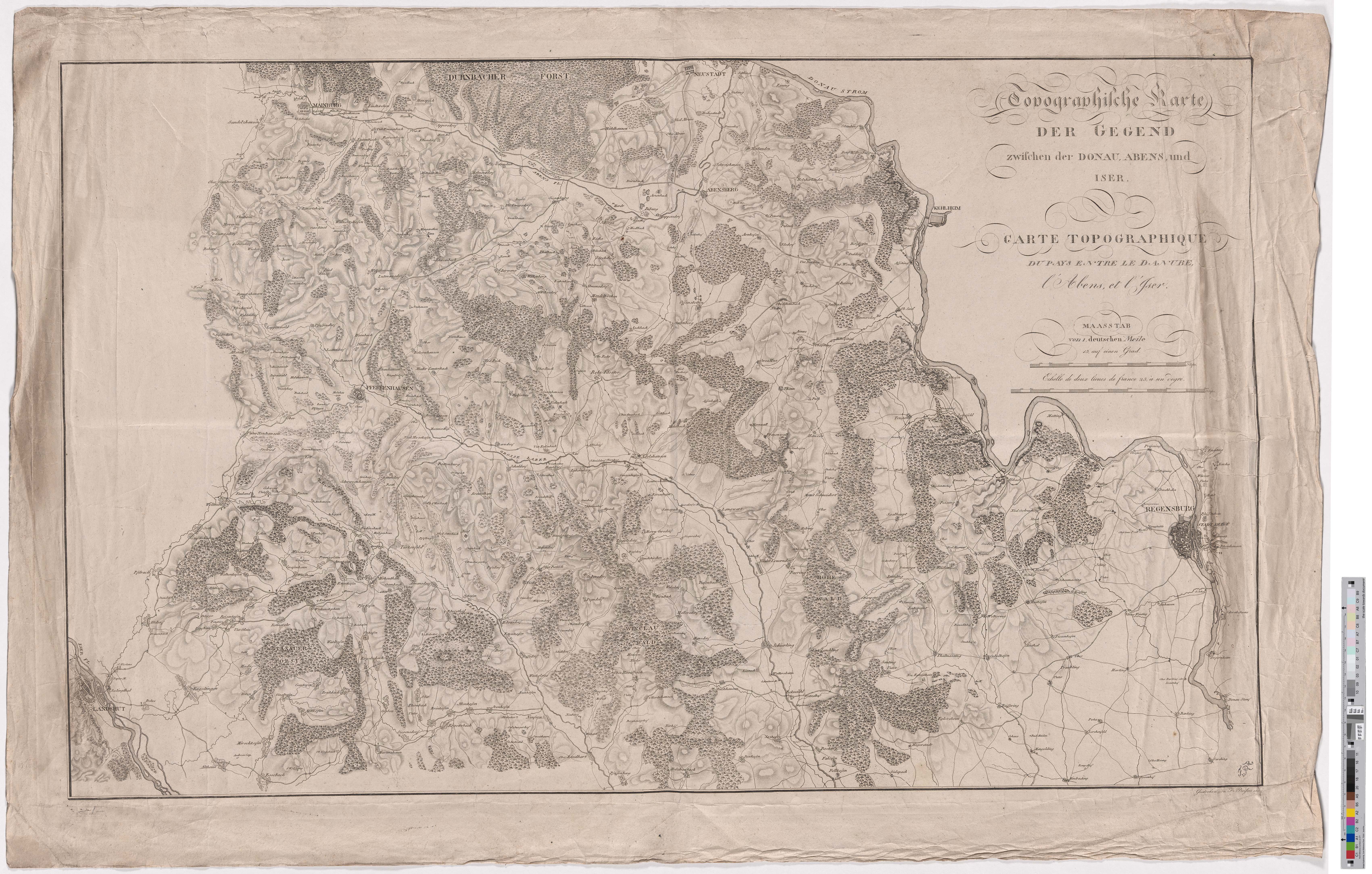Landkarte "Topographische Karte der Gegend zwischen der Donau, Abens und Iser" (Kreismuseum Grimma RR-F)