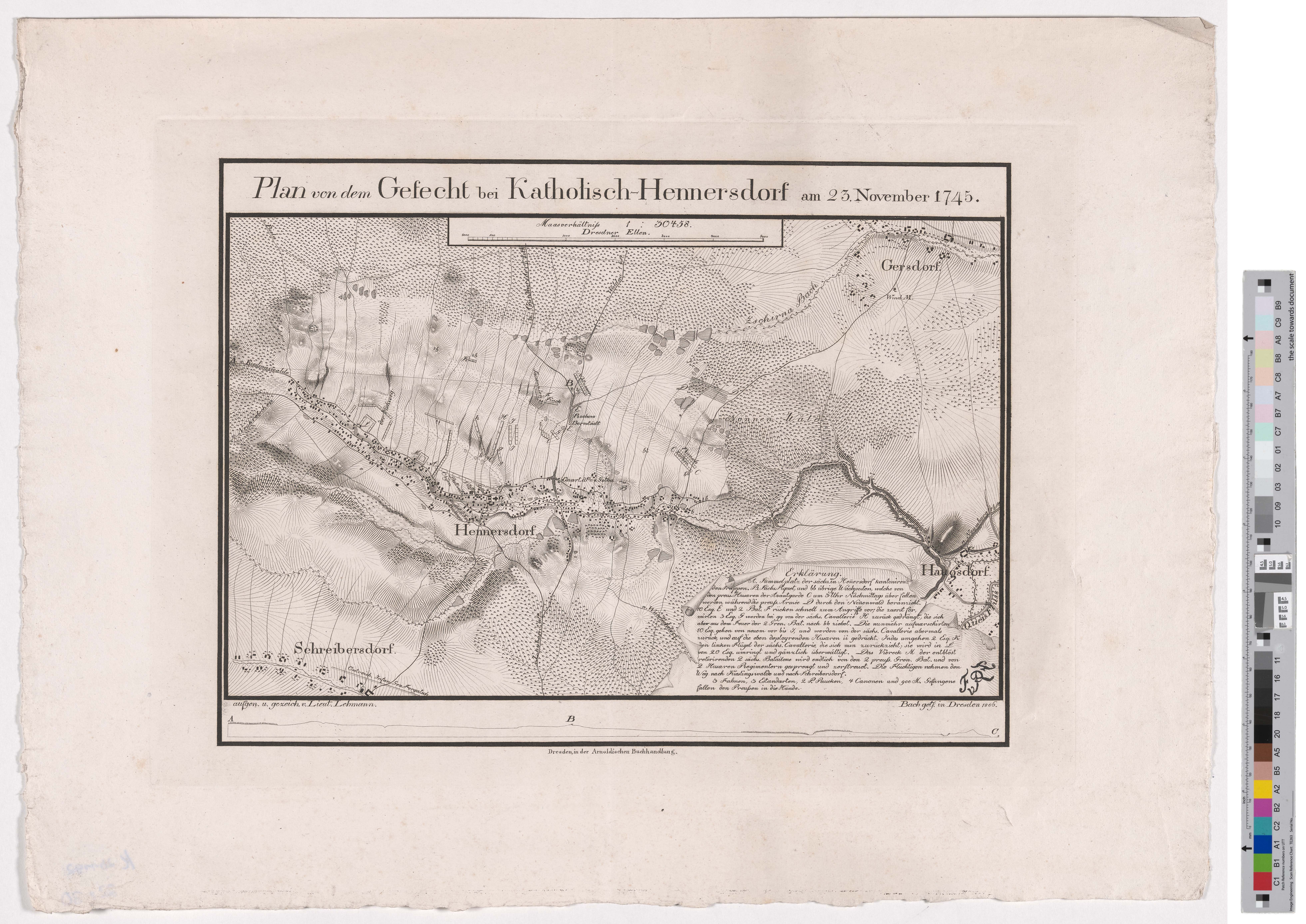 Militärkarte "Plan von dem Gefecht bei Katholisch-Hennersdorf" (Kreismuseum Grimma RR-F)