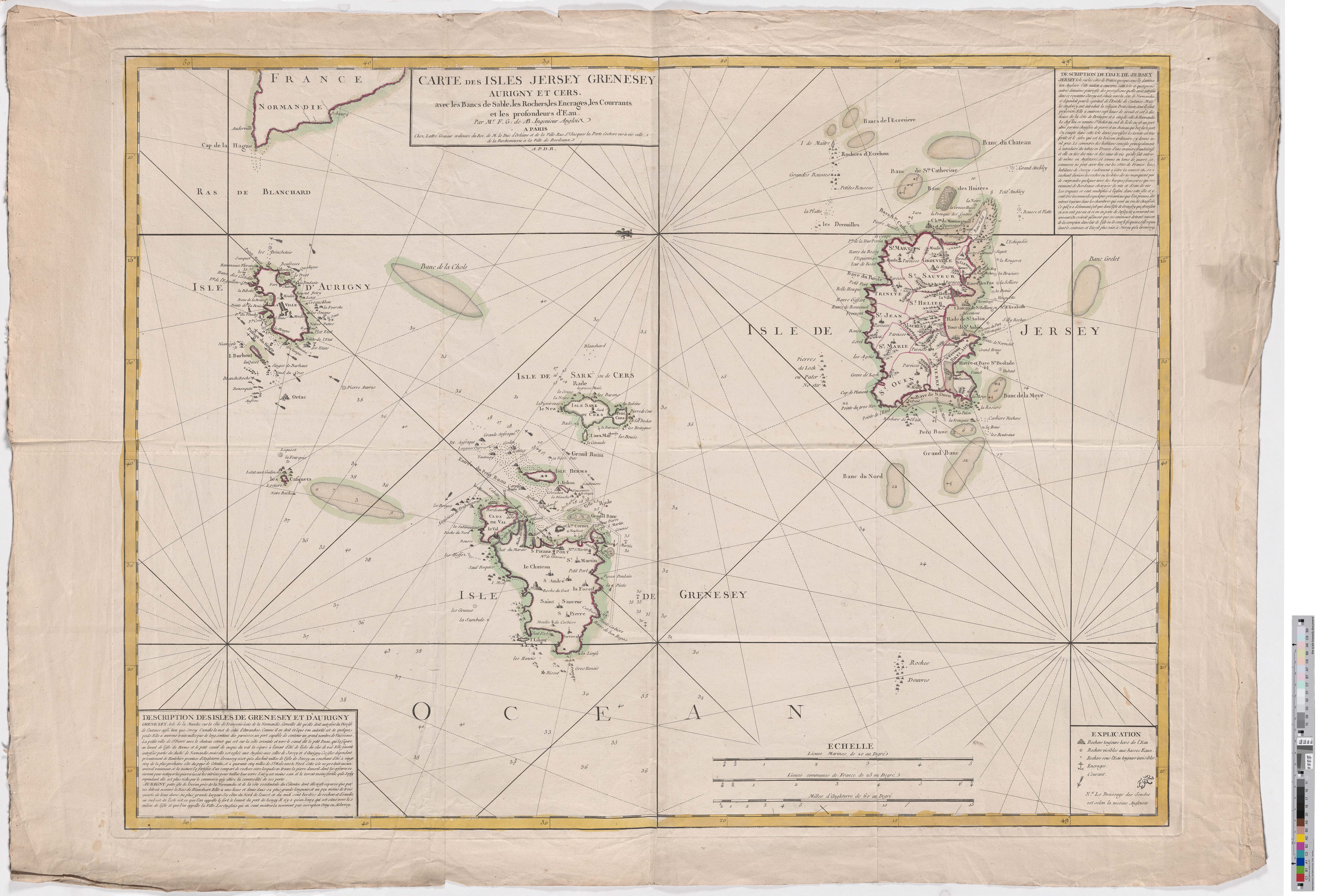 Landkarte "Carte des Isles Jersey Grenesey Aurigny et Cers" (Kreismuseum Grimma RR-F)
