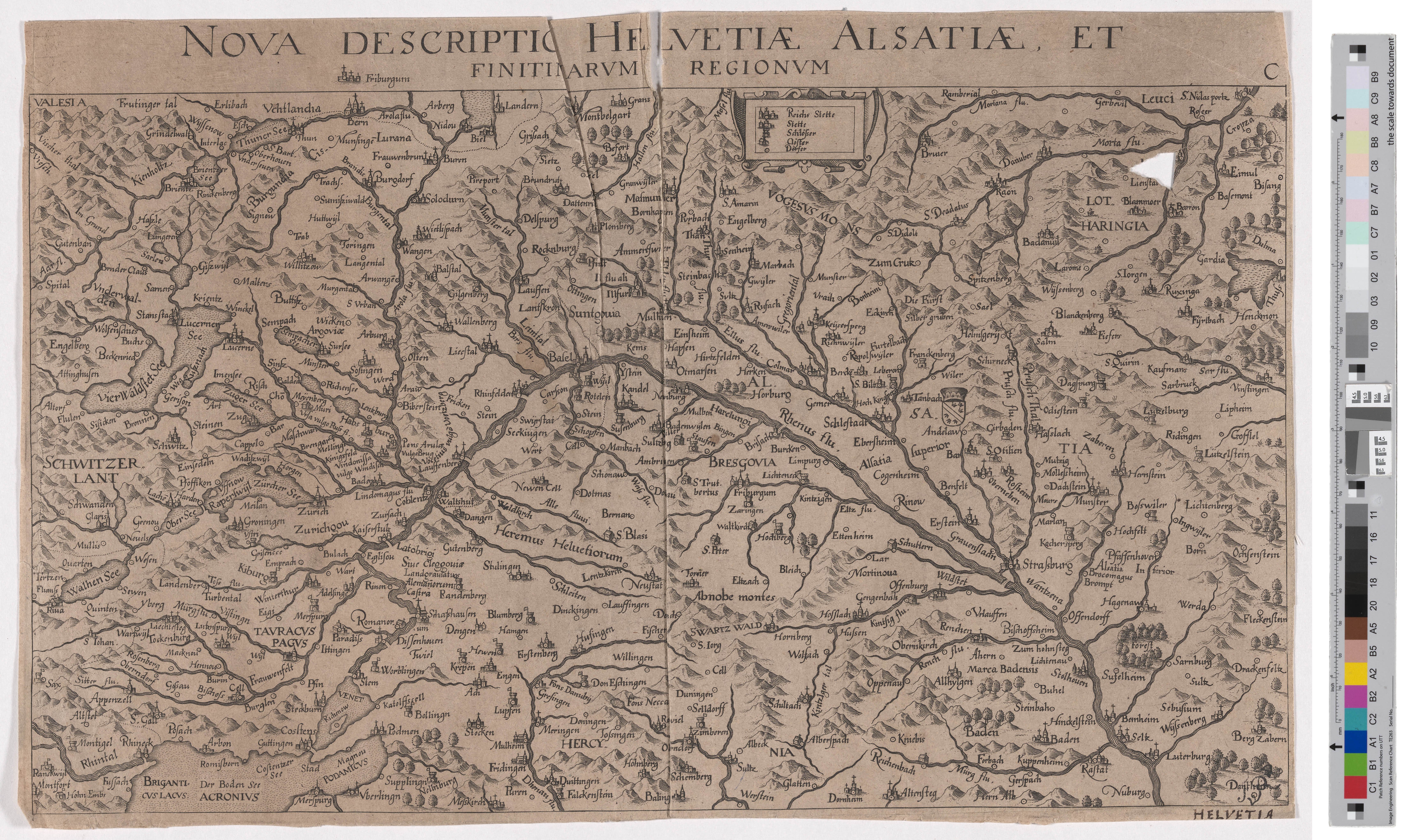Landkarte "Nova Descriptic Helvetiae Alsatiae Et Finitinarum Regionum" (Kreismuseum Grimma RR-F)