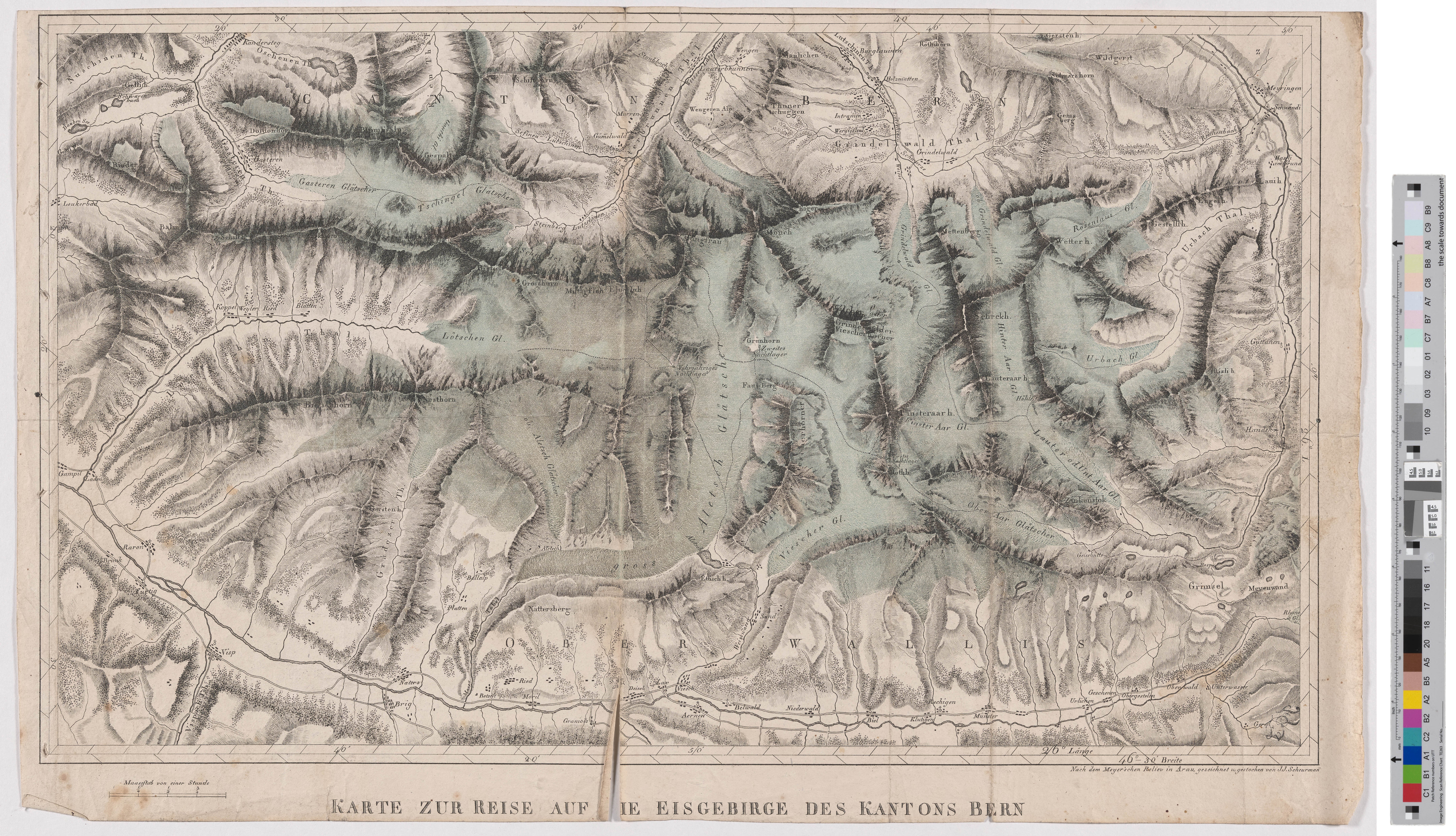 Landkarte "Karte zur Reise auf die Eisgebirge des Kantons Bern" (Kreismuseum Grimma RR-F)