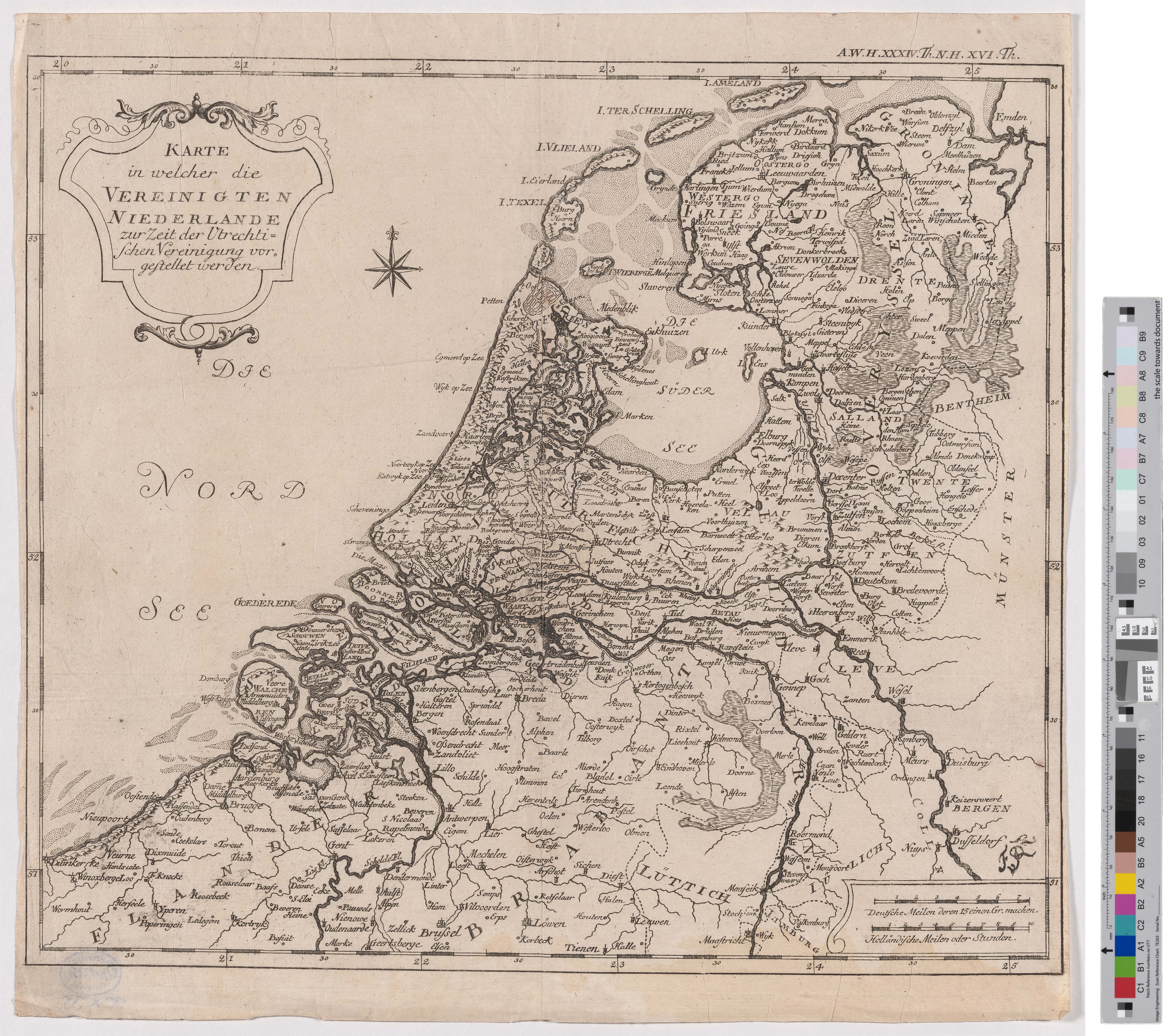 Landkarte "Karte in welcher die Vereinigten Niederlande zur Zeit der Utrechtischen Vereinigung vorgestellt werden" (Kreismuseum Grimma RR-F)