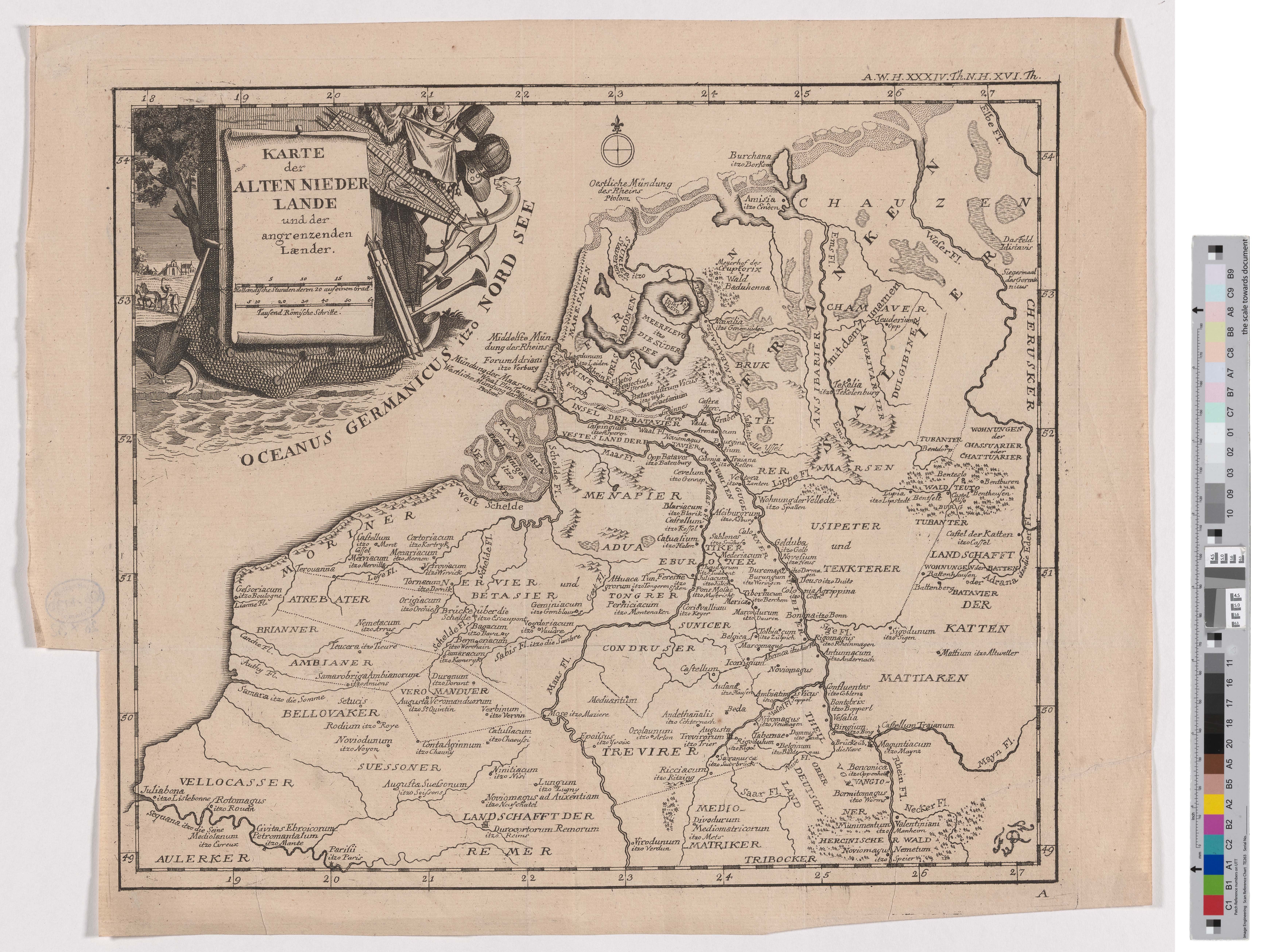Landkarte "Karte der Alten Niederlande und der angrenzenden Laender" (Kreismuseum Grimma RR-F)