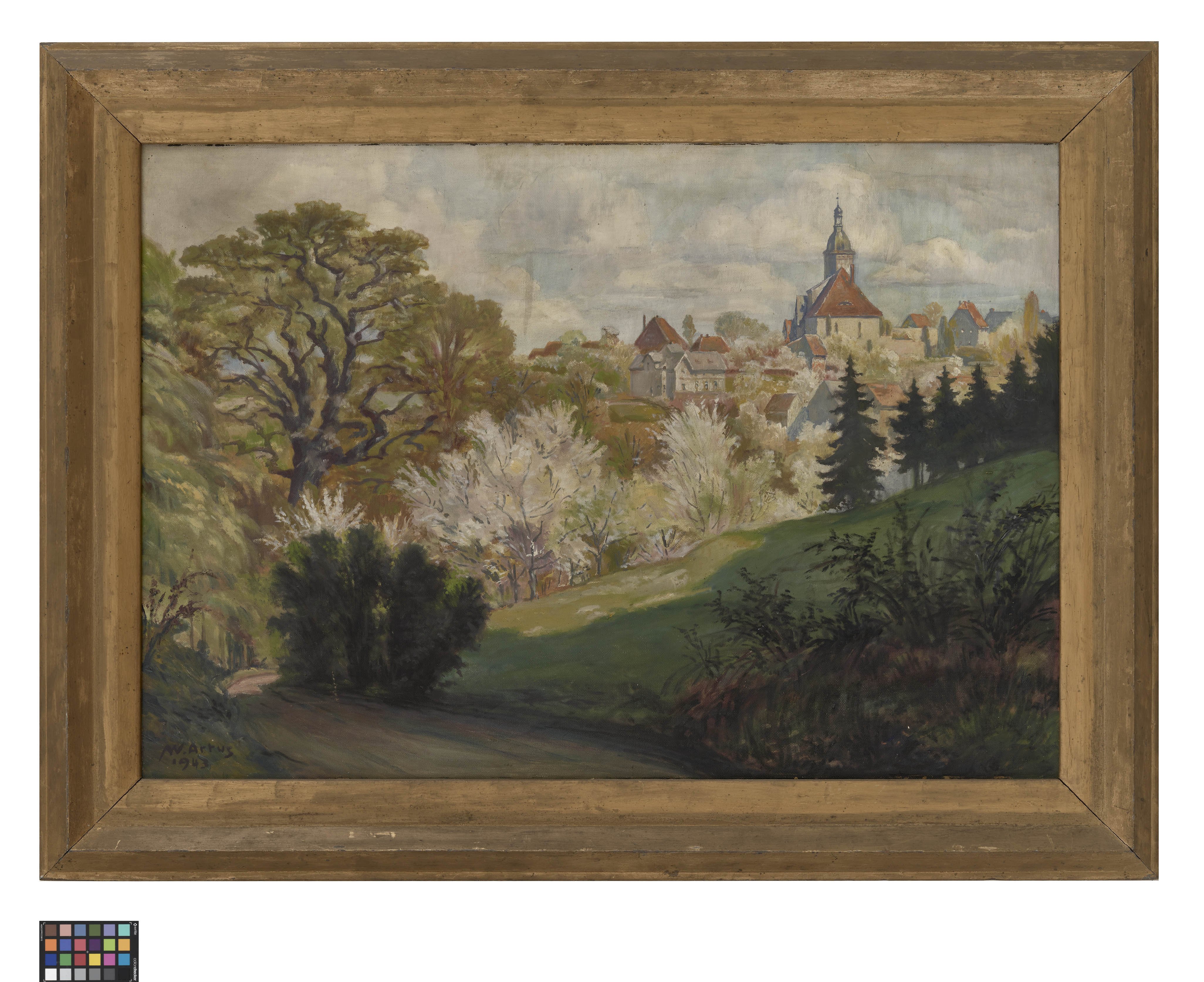 Ölbild: Landschaft mit Kirche Döben (Kreismuseum Grimma RR-F)