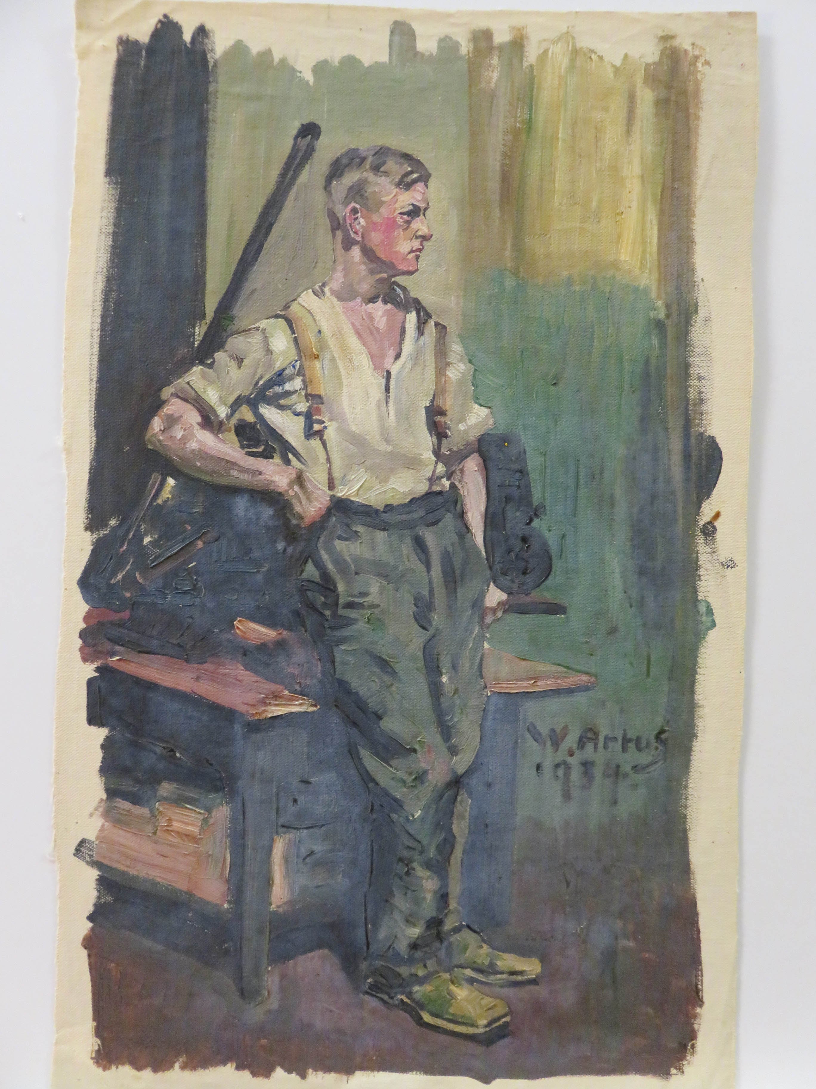 Ölbild: Studie eines Arbeiters am Arbeitsplatz (Kreismuseum Grimma RR-F)