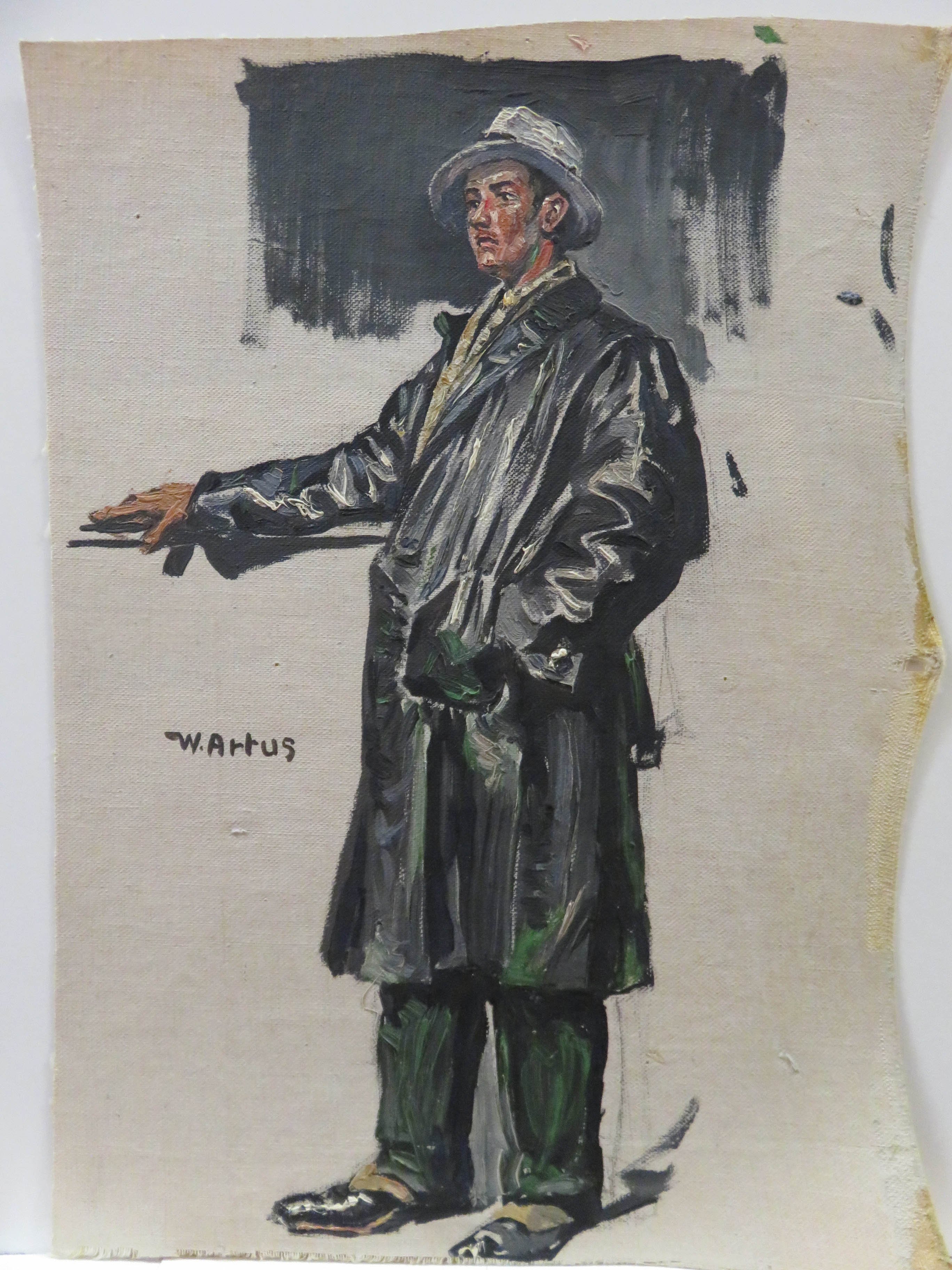 Ölbild: Mann im schwarzen Mantel (Kreismuseum Grimma RR-F)