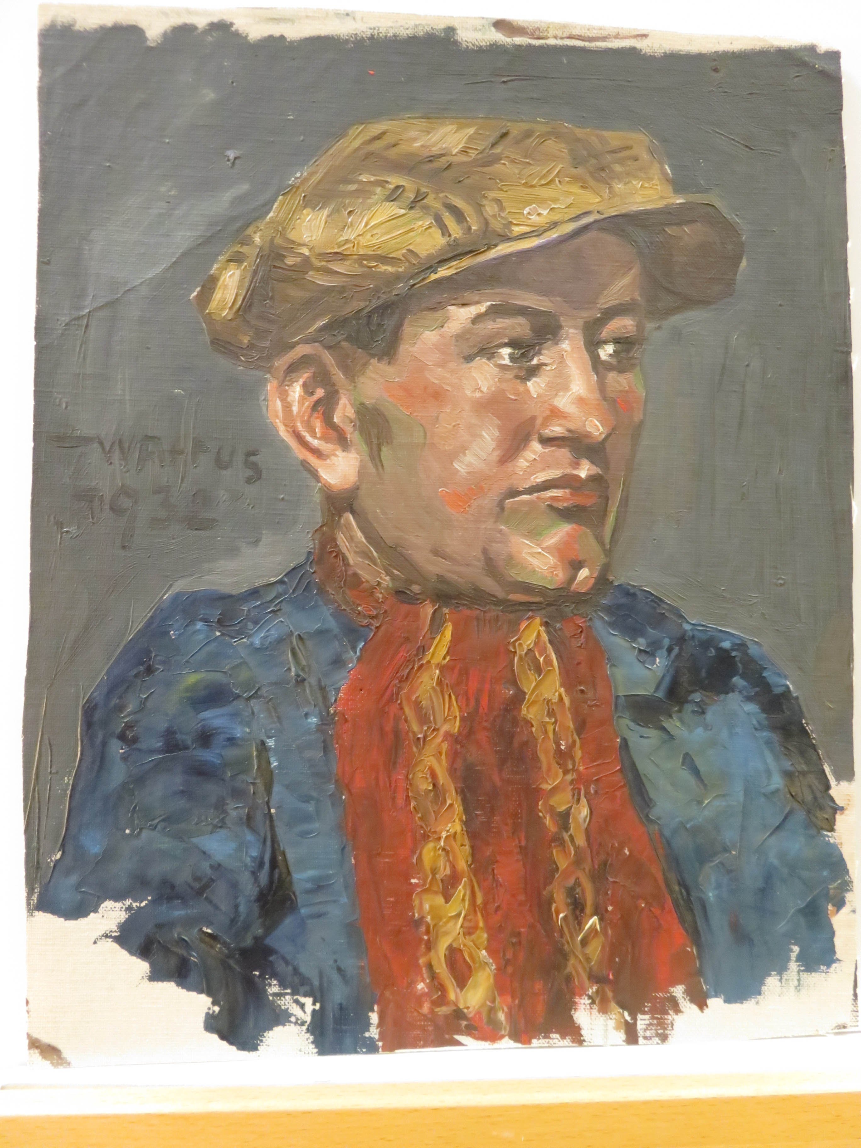 Ölbild: Junger Mann mit rotem Schal (Kreismuseum Grimma RR-F)