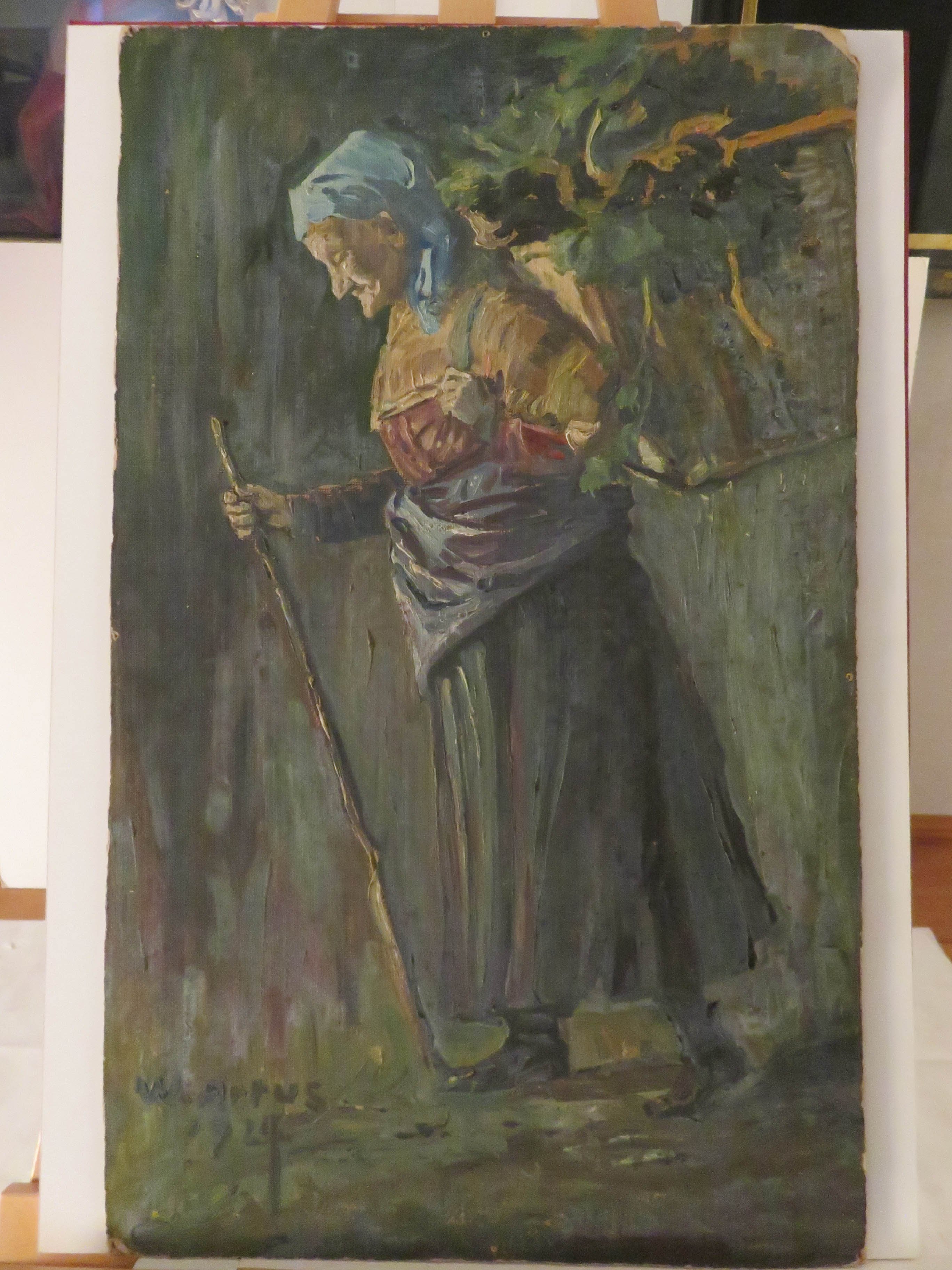 Ölbild: Frau mit Rückentragkiepe (Kreismuseum Grimma RR-F)