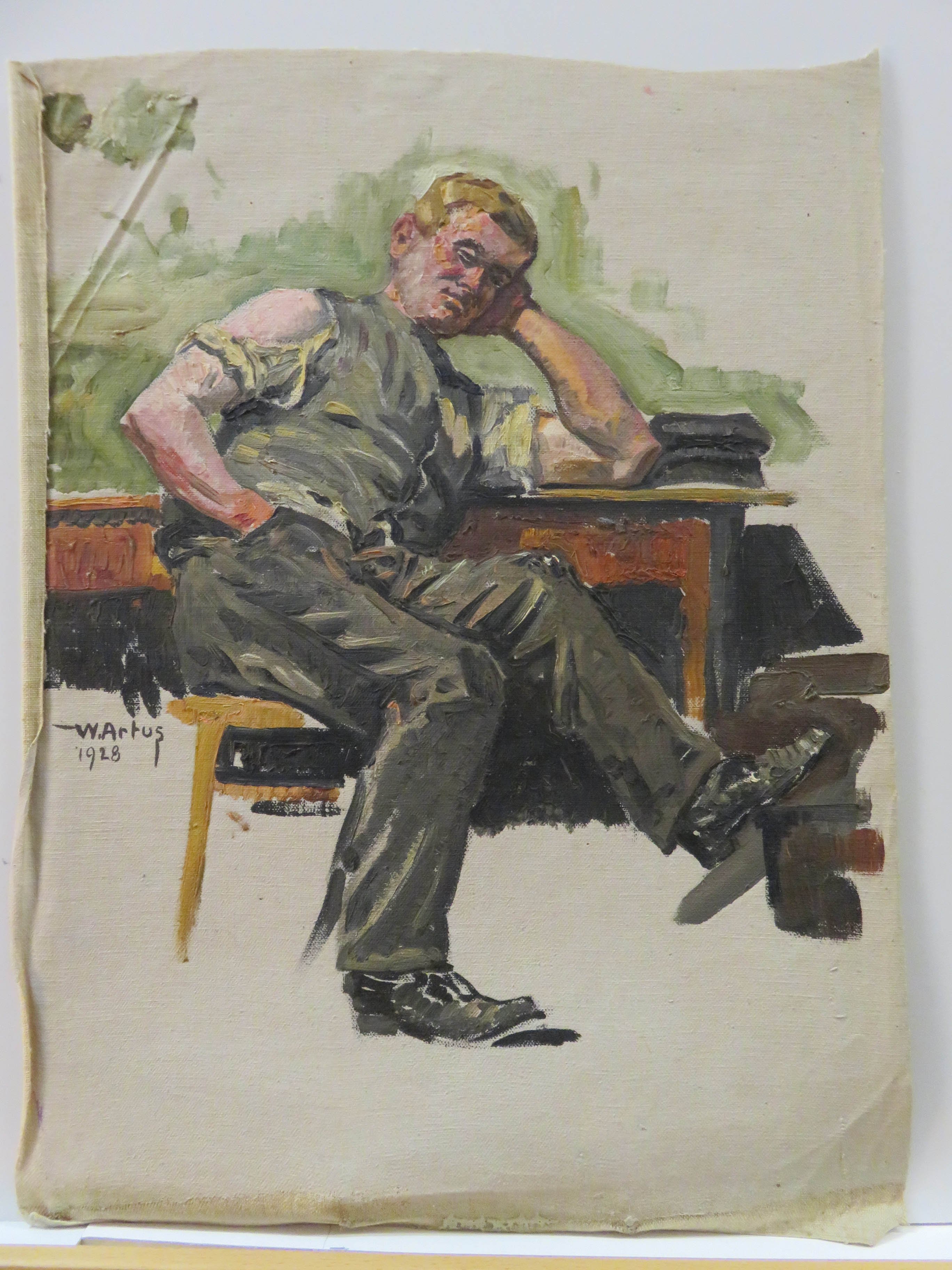 Ölbild: Mann am Tisch (Kreismuseum Grimma RR-F)