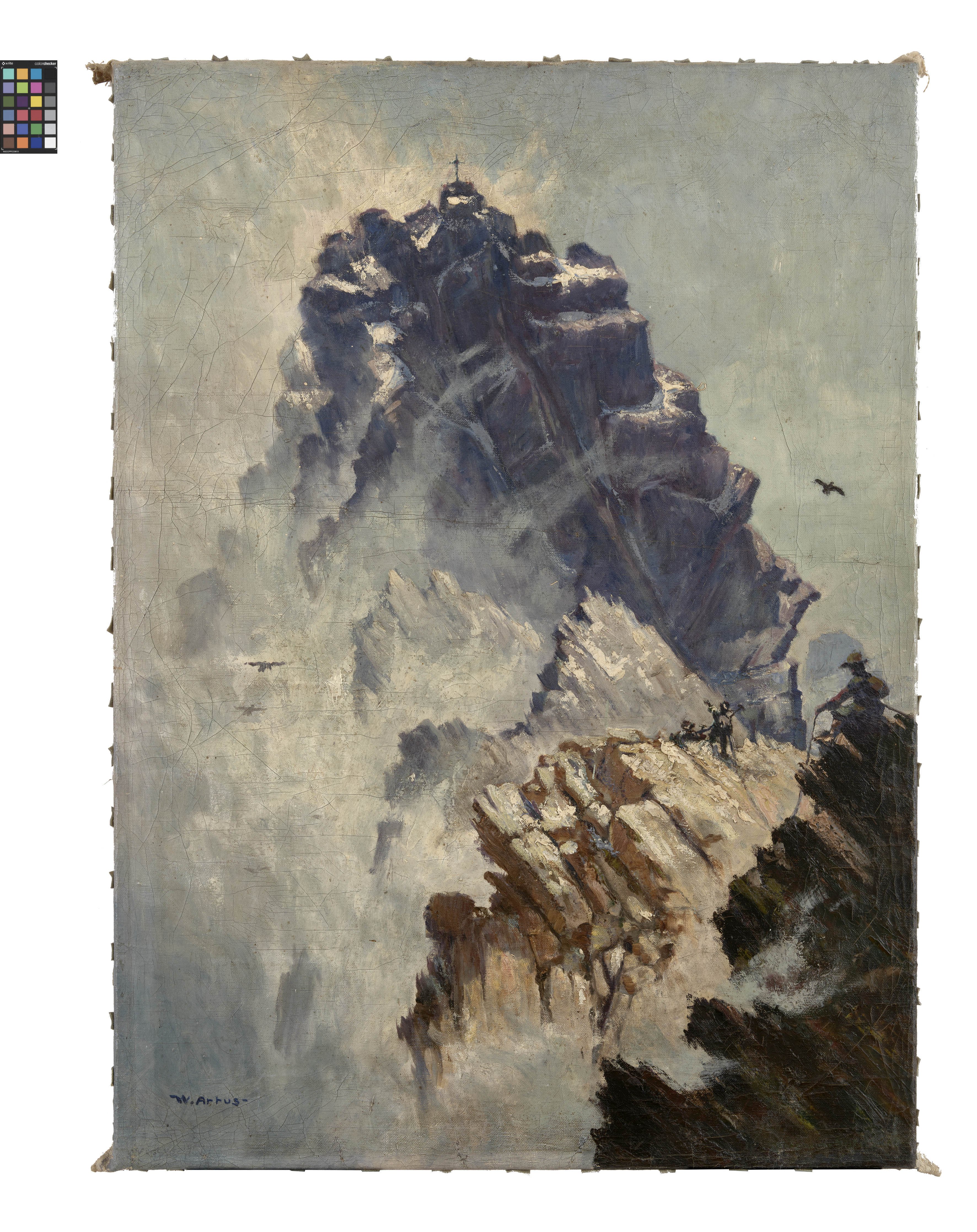 Ölbild: Bergwanderer in den Alpen (Kreismuseum Grimma RR-F)