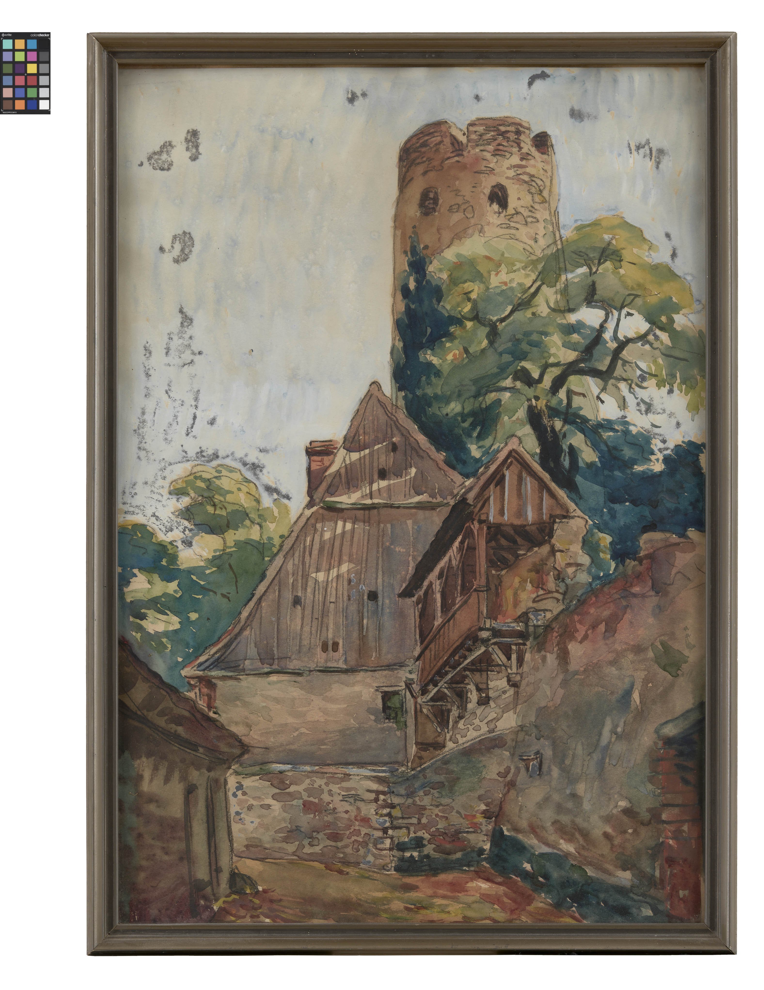 Aquarell: Stadtmauer und Amtsfronfeste Oschatz (Kreismuseum Grimma RR-F)