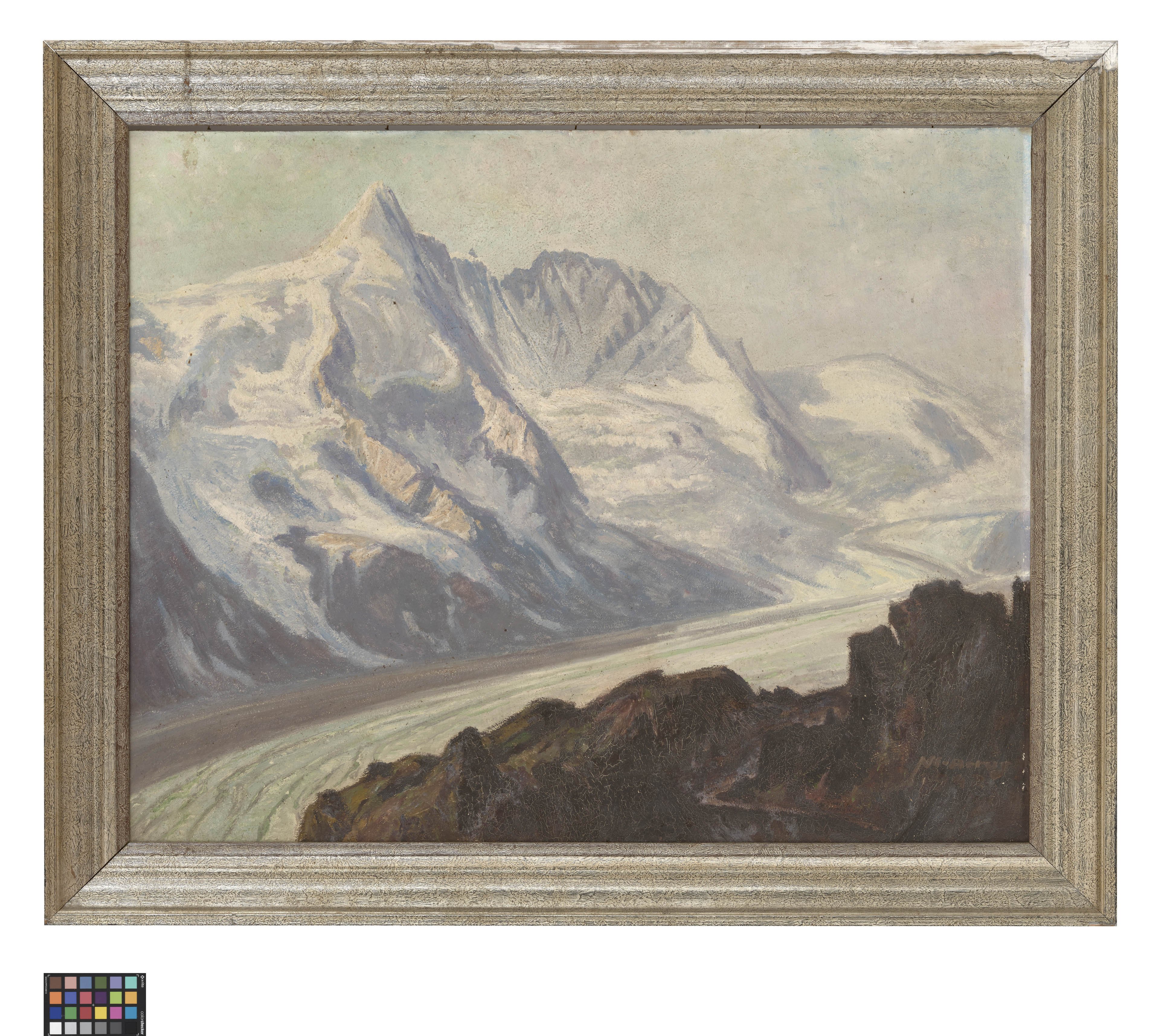 Ölbild: verschneite Alpenlandschaft (Kreismuseum Grimma RR-F)