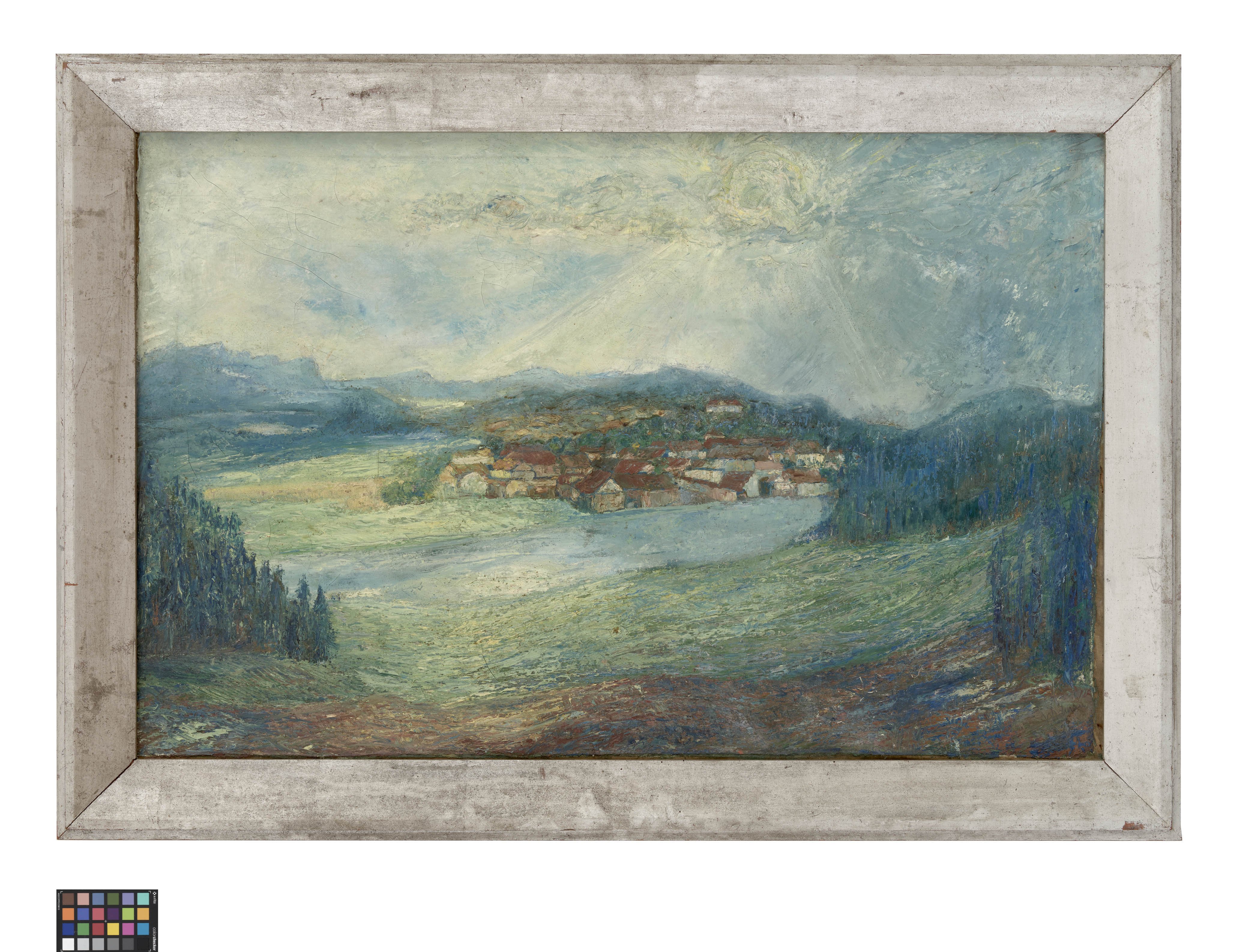 Ölbild: Landschaft mit Dorf (Kreismuseum Grimma RR-F)