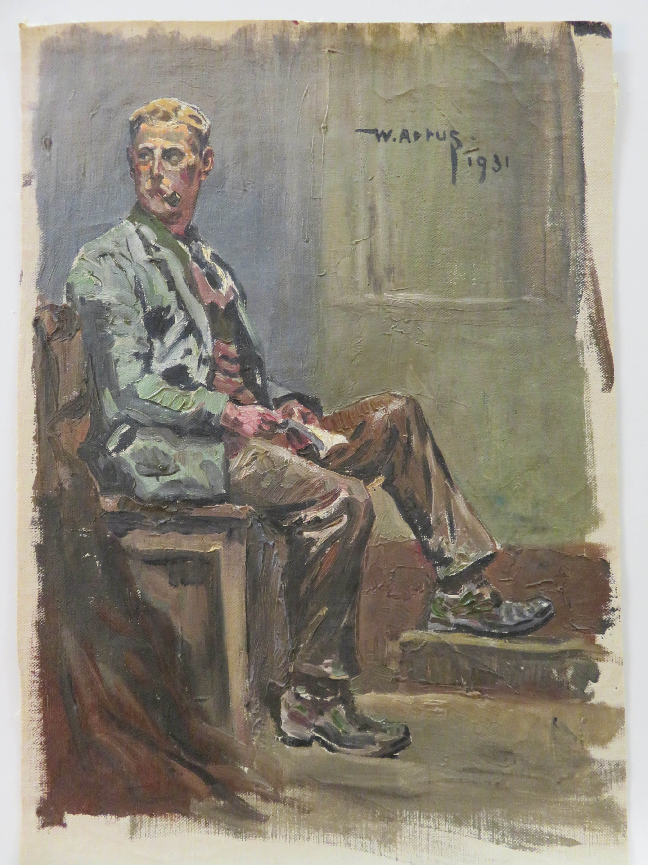 Ölbild: Sitzender junger Mann mit Pfeife im Mund (Kreismuseum Grimma RR-F)
