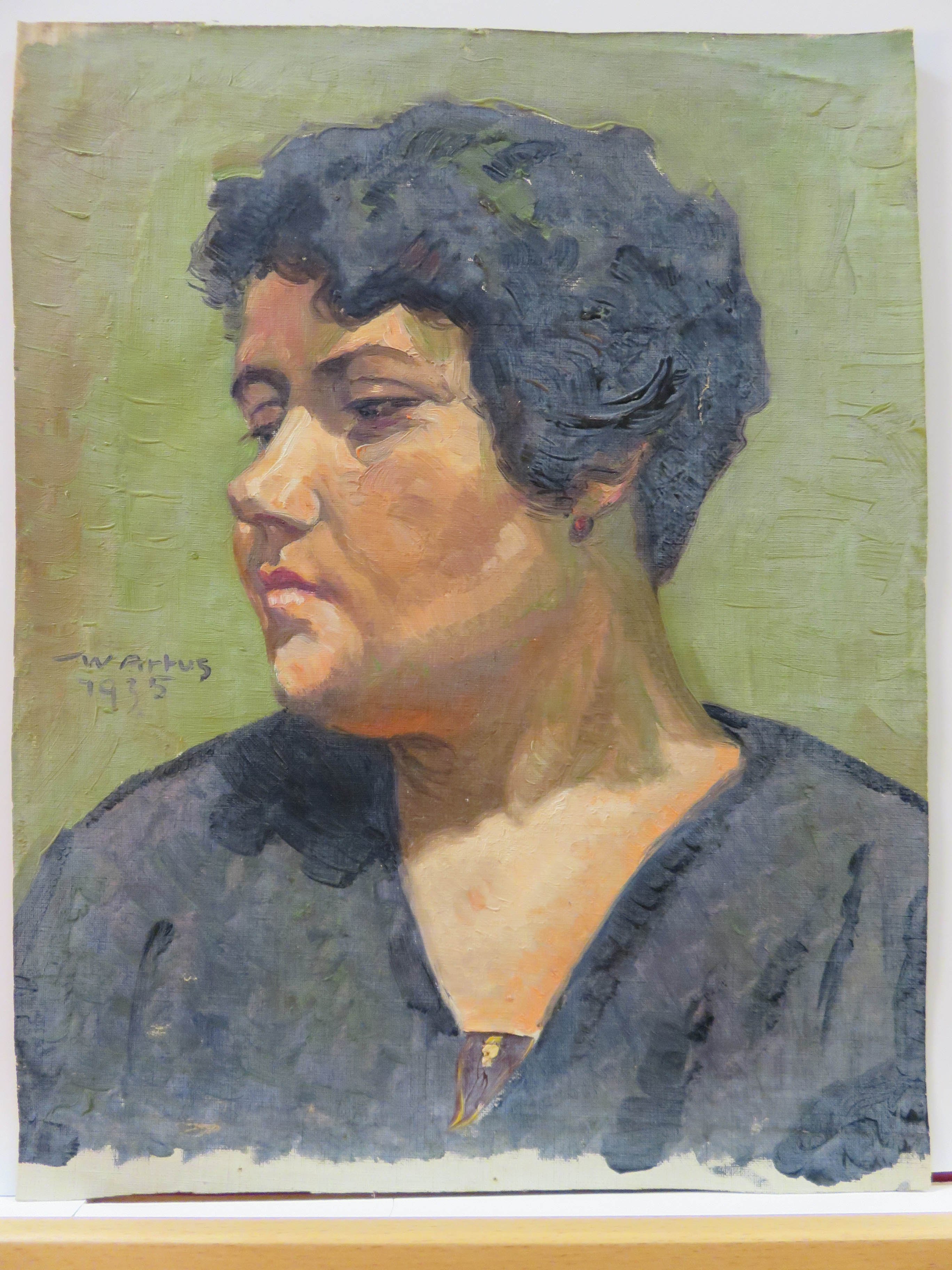 Ölbild: Brustporträt einer jungen Frau im schwarzen Kleid (Kreismuseum Grimma RR-F)