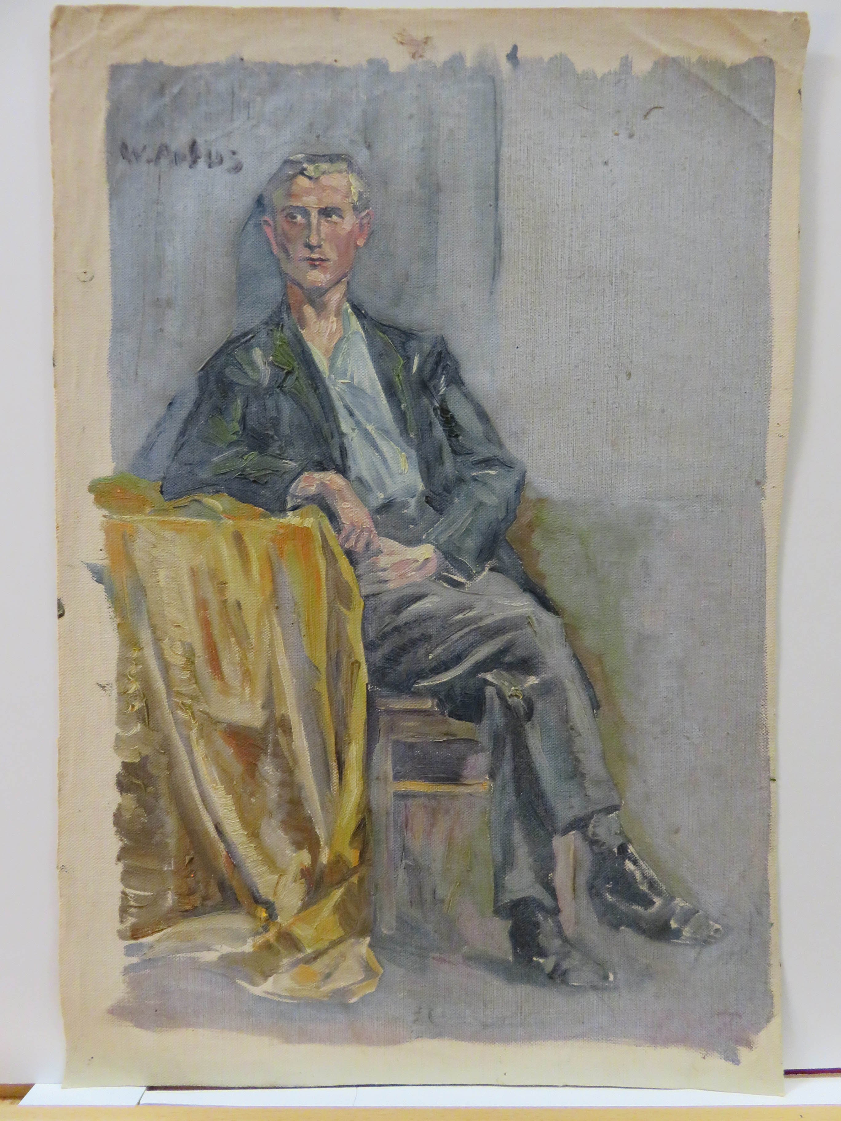 Ölbild: Sitzender junger Mann (Kreismuseum Grimma RR-F)