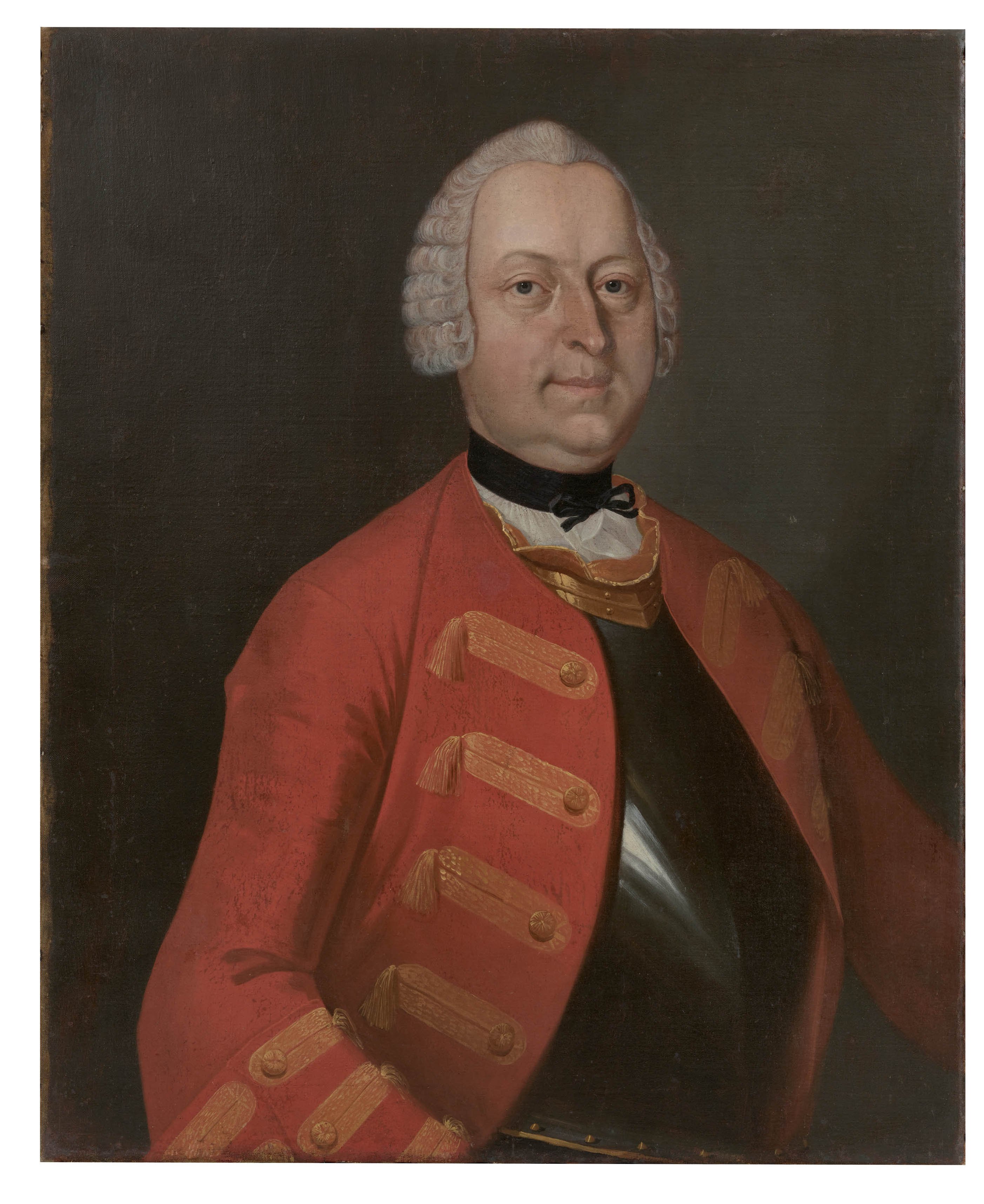 Ölbild: Porträt eines Mannes in roter Uniform und Brustharnisch (Kreismuseum Grimma RR-F)