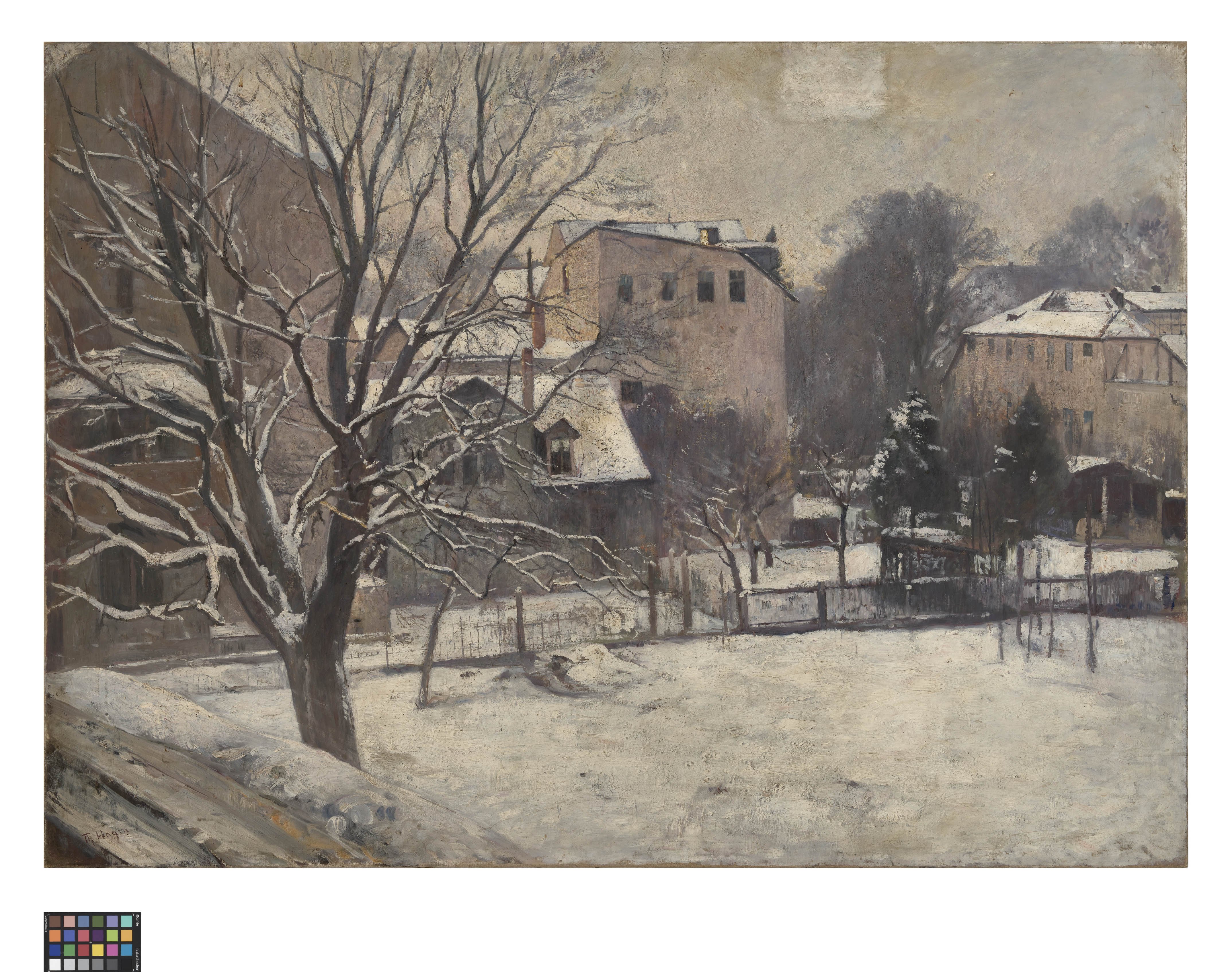 Ölbild: Hinterhöfe im Winter (Kreismuseum Grimma RR-F)