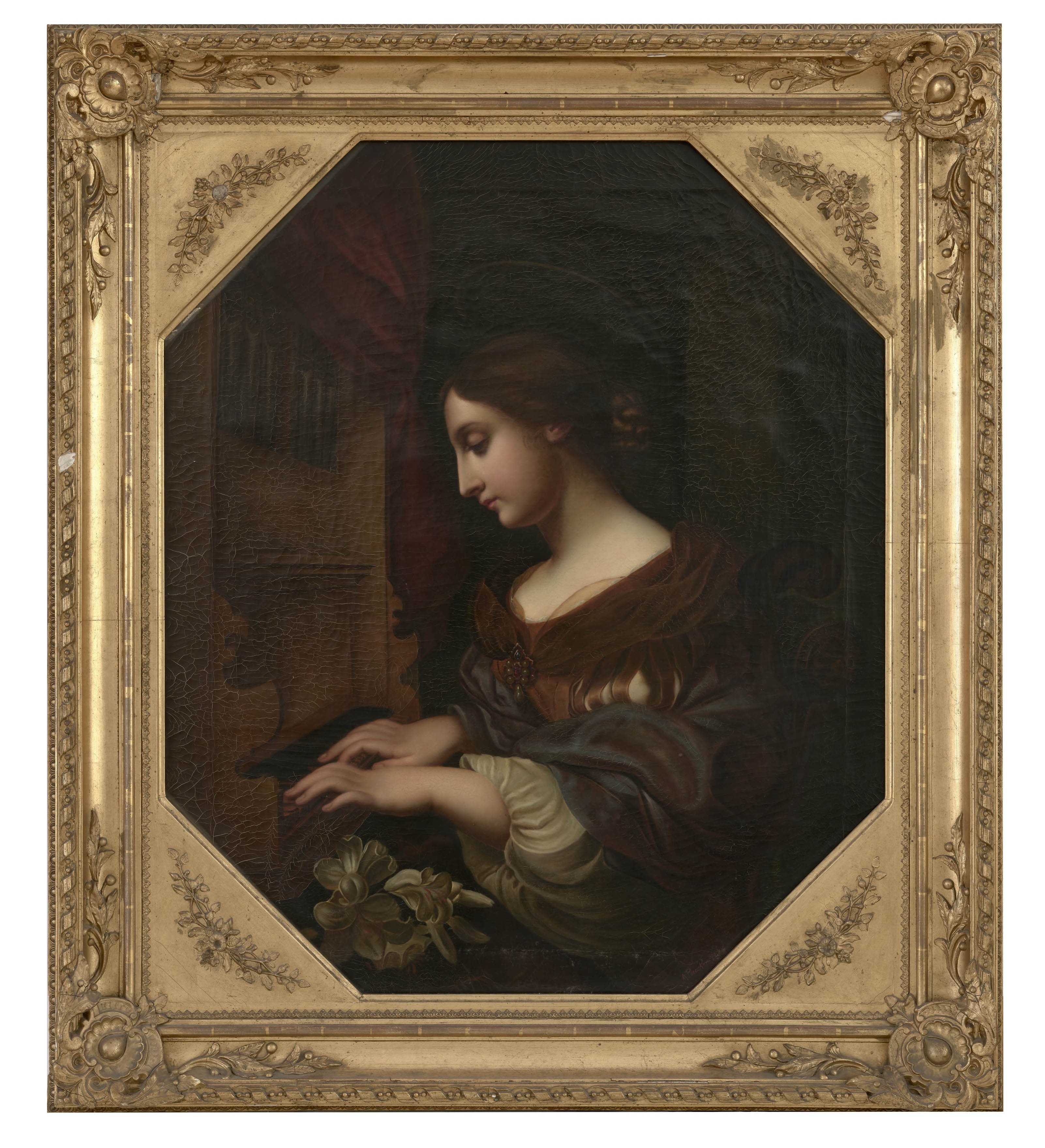 Ölbild: Porträt einer Dame als hl. Cäcilia an einem Positiv (Kreismuseum Grimma RR-F)