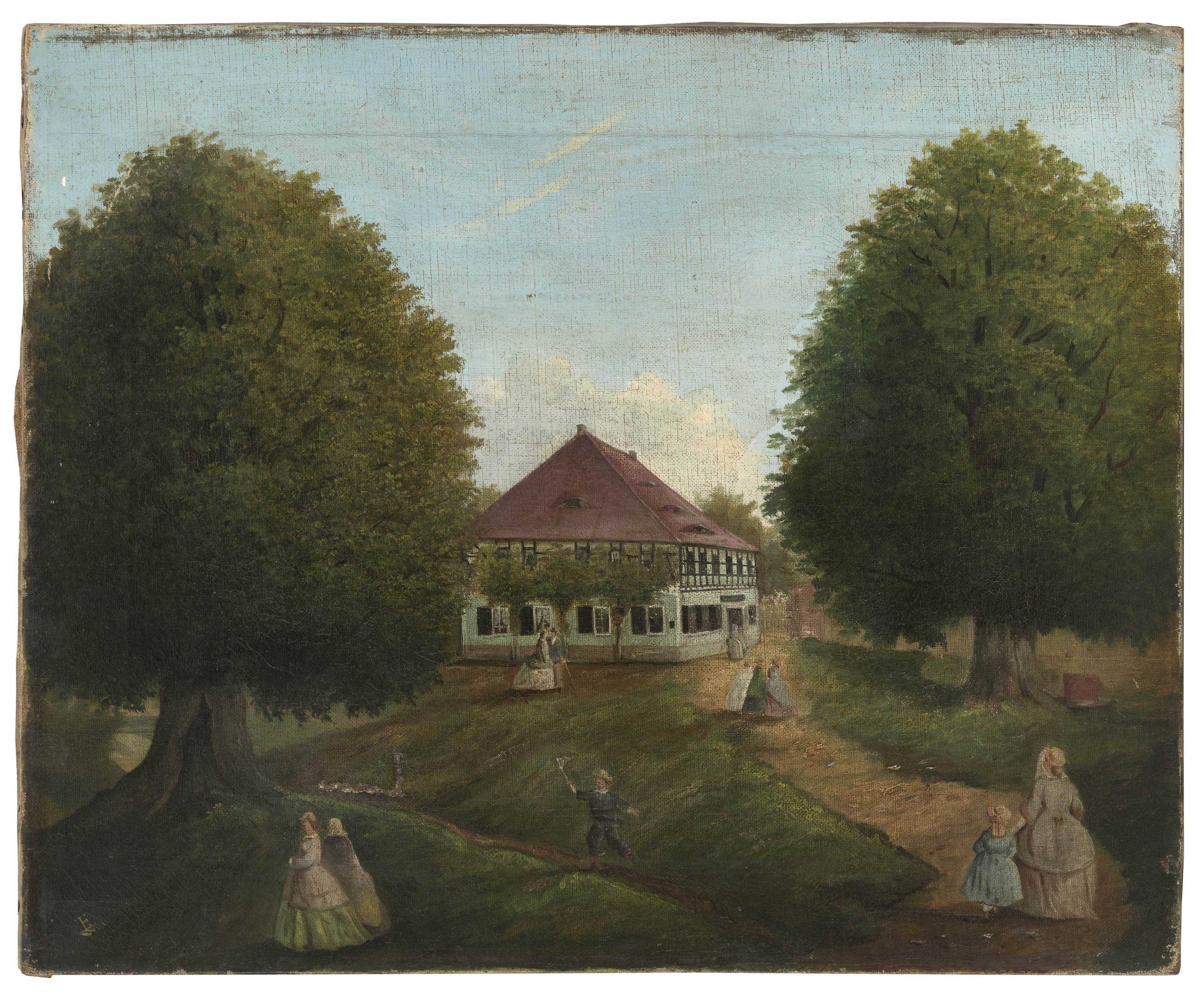 Ölbild: Landschaft mit Haus (Kreismuseum Grimma RR-F)