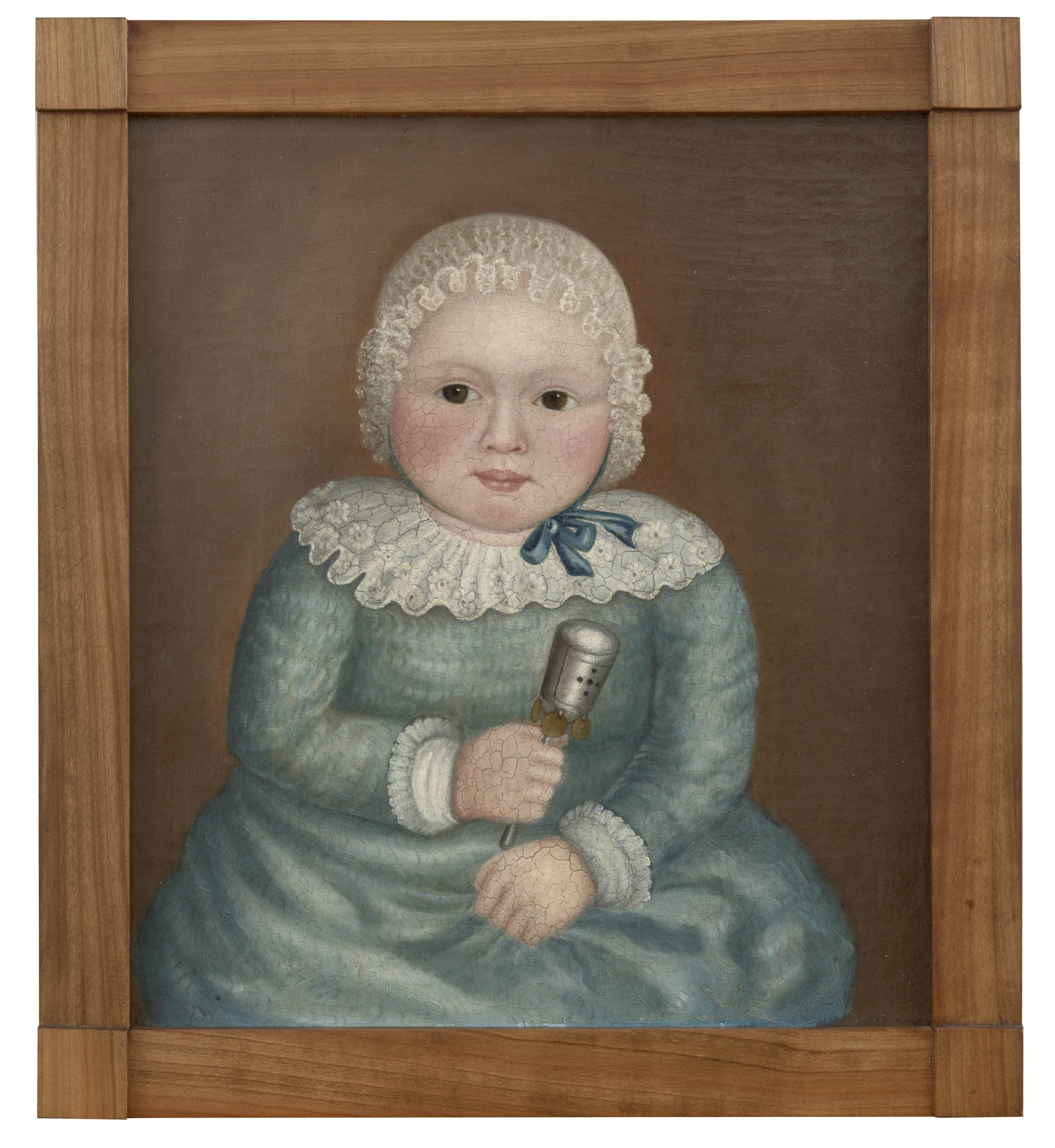 Ölbild: Kleines Kind mit Klapper (Kreismuseum Grimma RR-F)