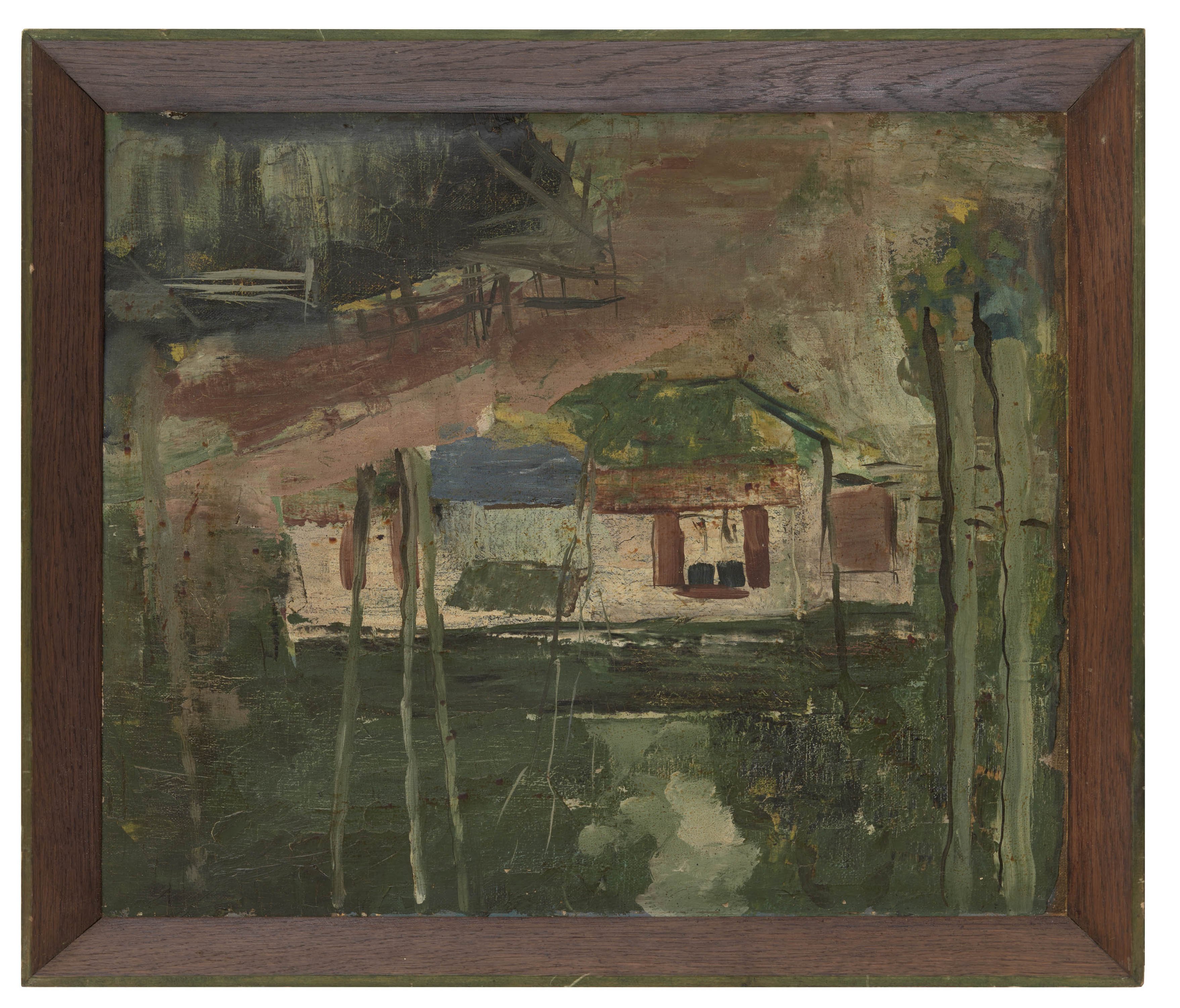 Ölbild: Haus im Wald &amp; Selbstbildnis (Kreismuseum Grimma RR-F)