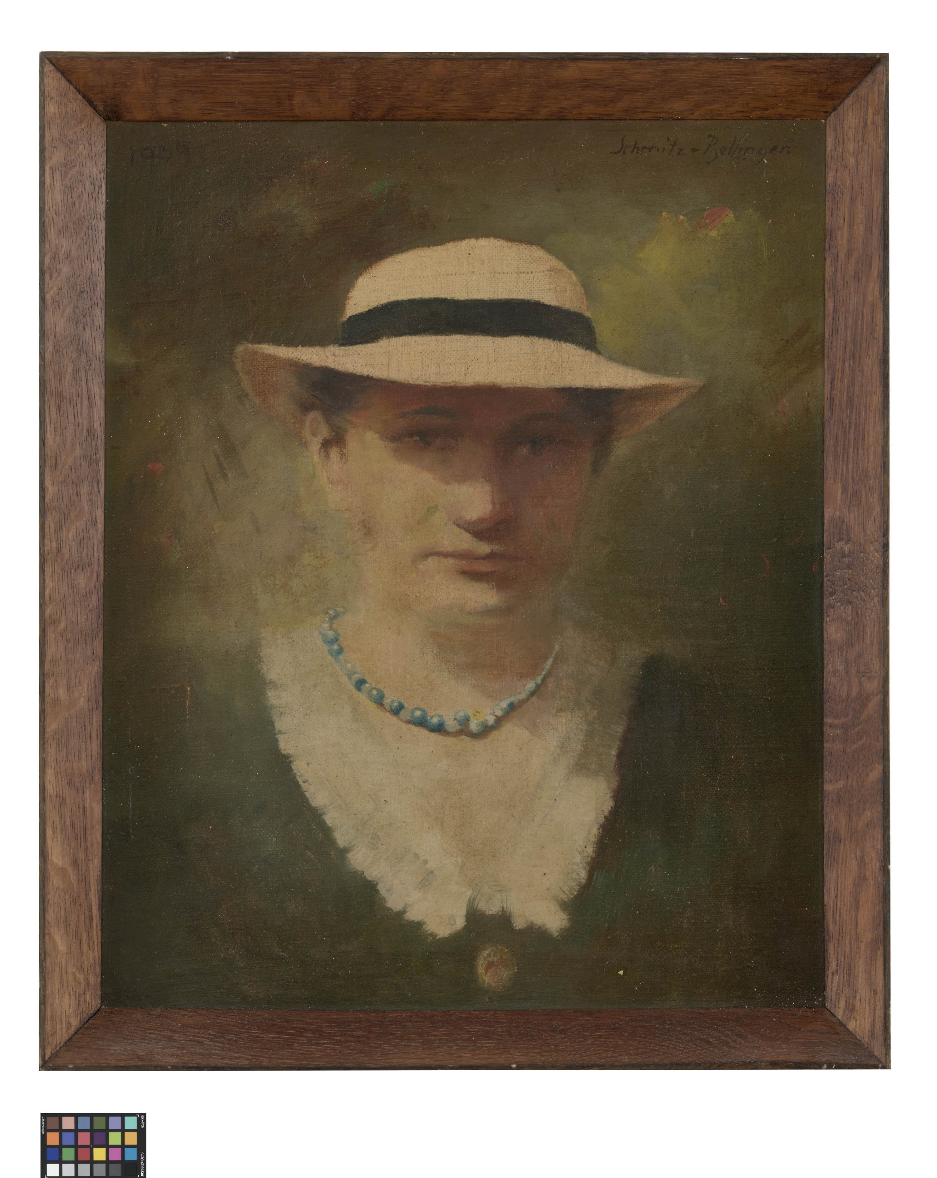 Ölbild: Porträt einer Dame mit Sonnenhut (Kreismuseum Grimma RR-F)