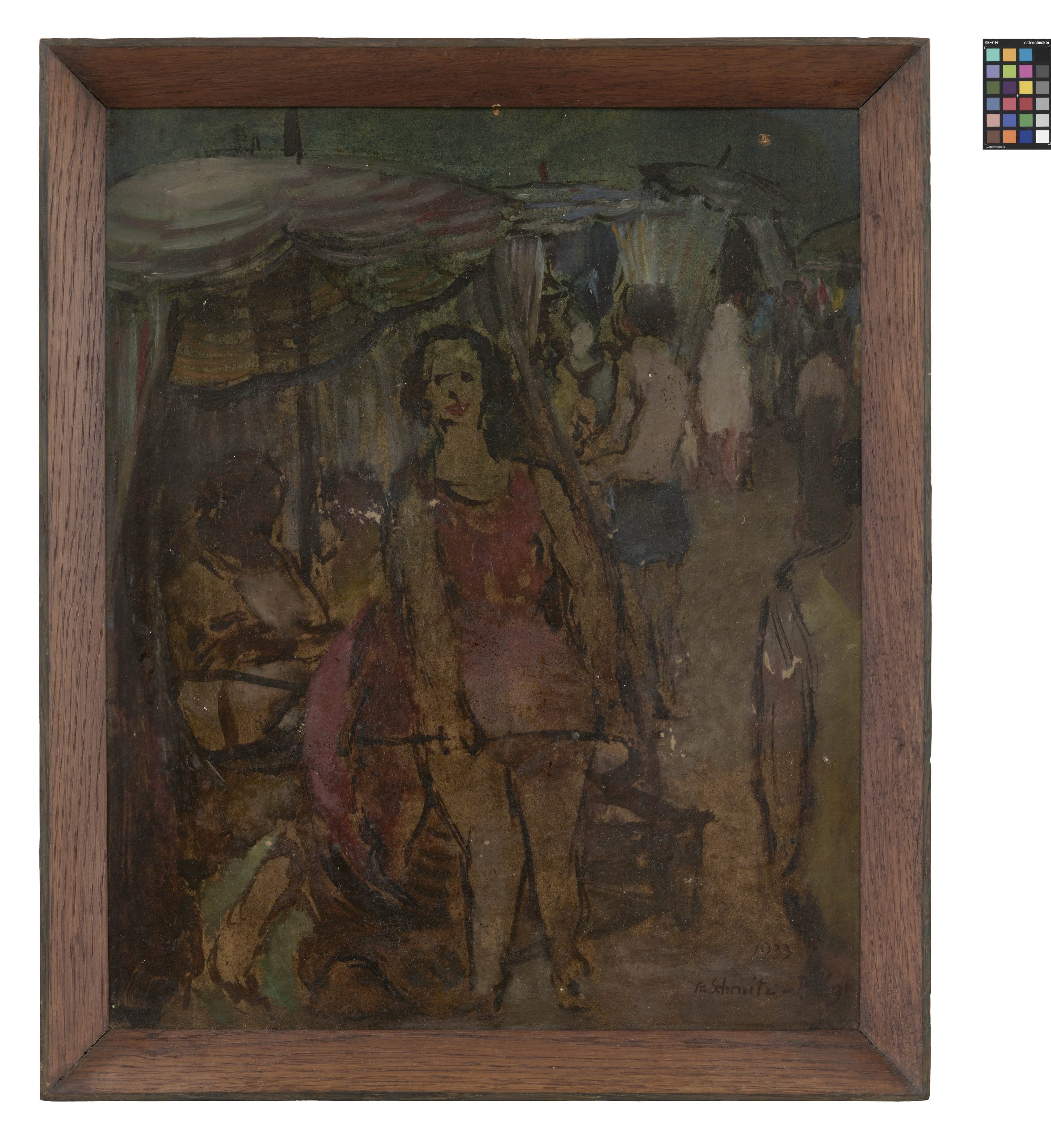 Ölbild: Sonnenschirme und Menschen (Kreismuseum Grimma RR-F)