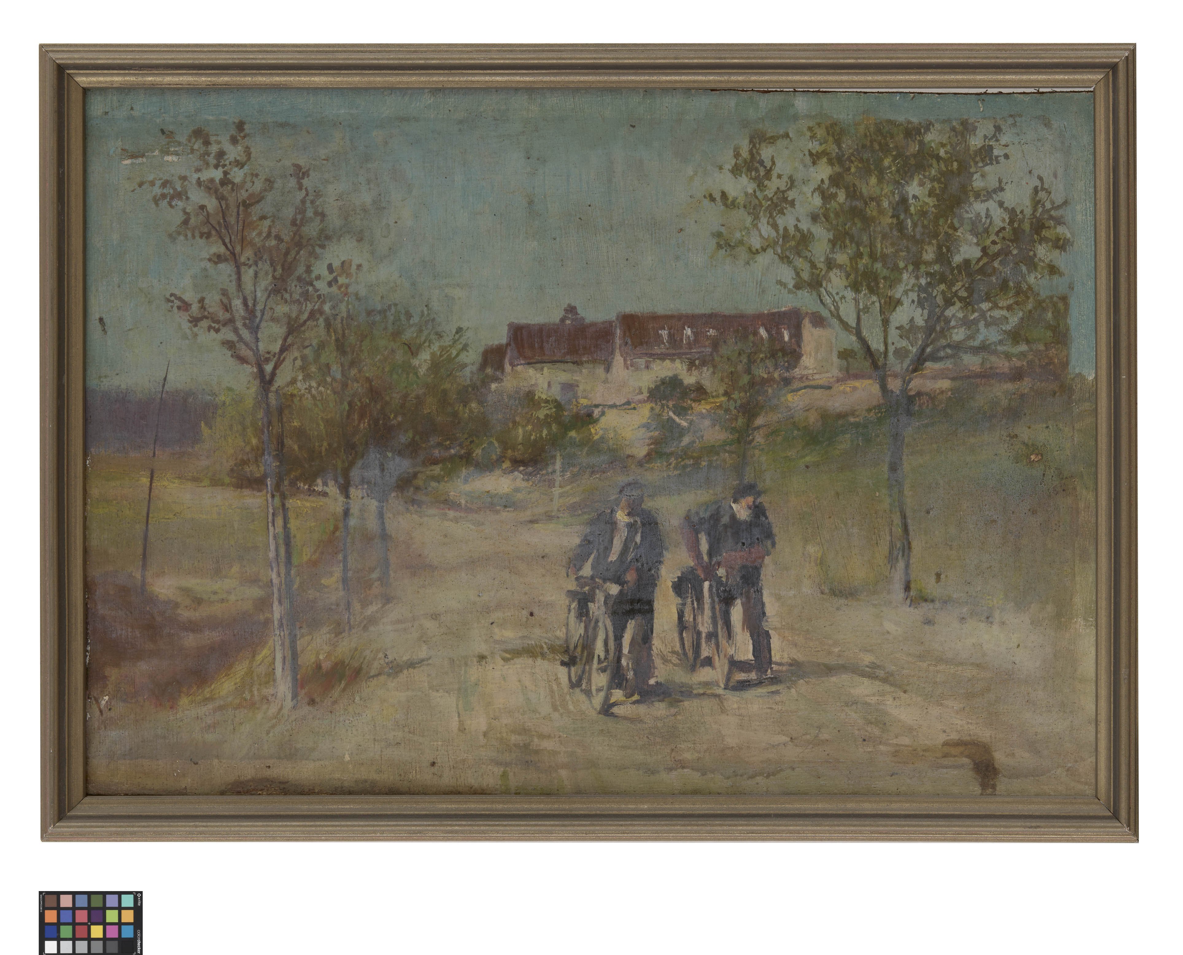 Ölbild: Landschaft mit Radfahrern (Kreismuseum Grimma RR-F)