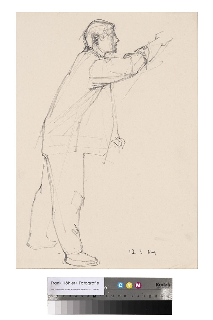 Studie eines stehenden Mannes mit erhobener Rechter, 1964 (Stadt- und Bergbaumuseum Freiberg CC BY-NC-SA)