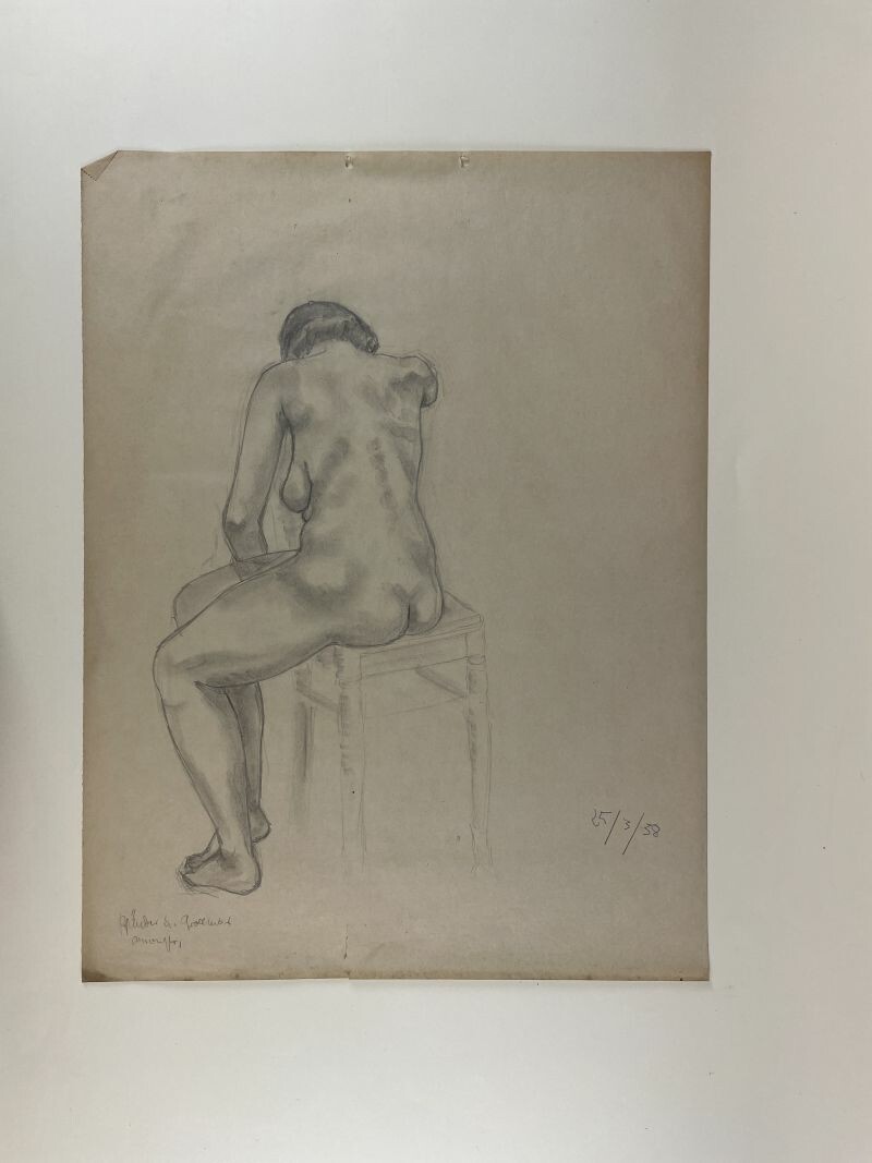 Weiblicher Akt, auf einem Stuhl sitzend, Rückenansicht 1938 (Stadt- und Bergbaumuseum Freiberg CC BY-NC-SA)