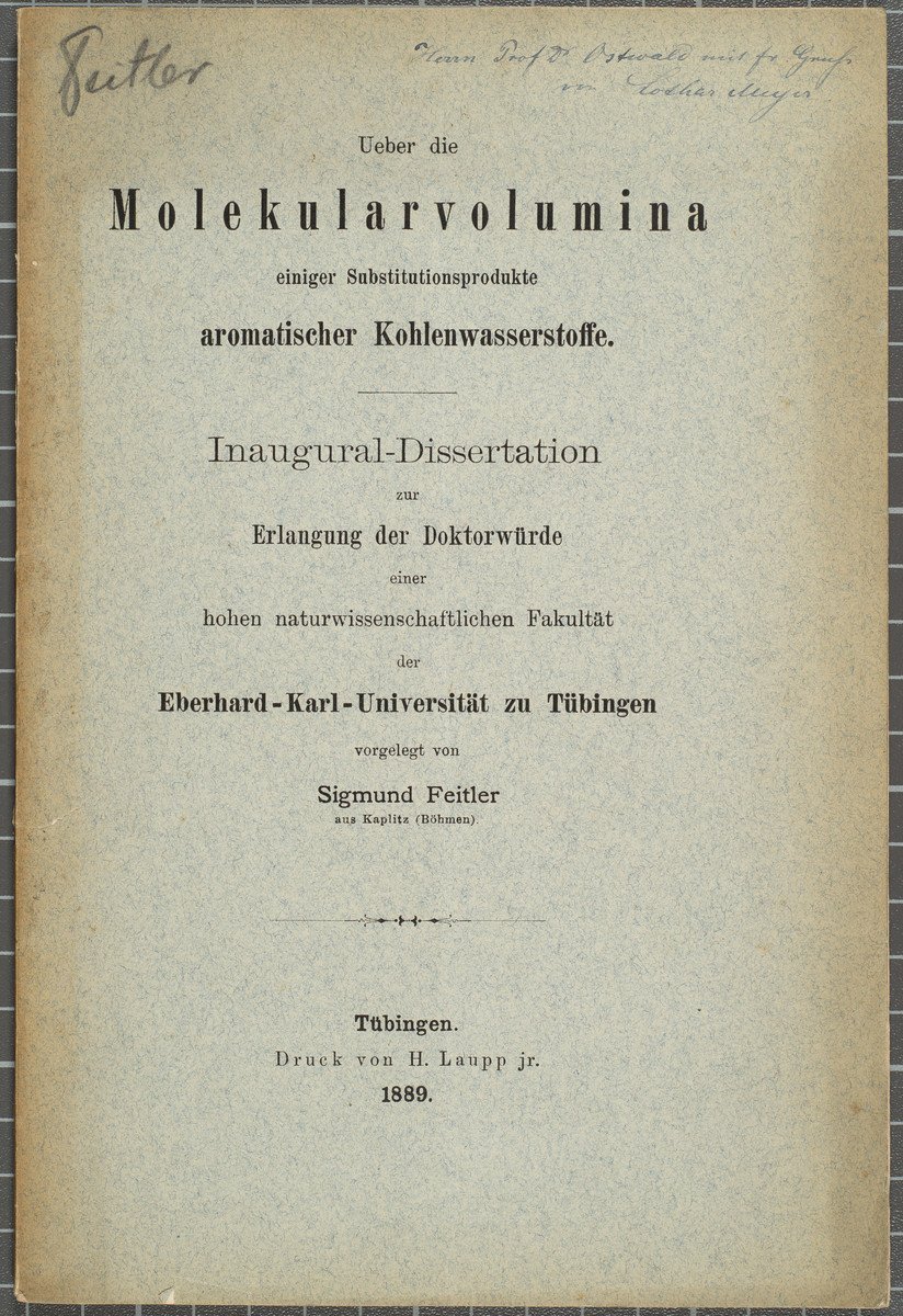 Sigmund Feitler, Dissertation, Tübingen 1889 (Gerda und Klaus Tschira Stiftung CC BY-NC-ND)
