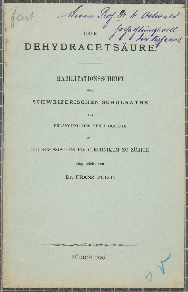 Habilitation; Feist, Franz; Zürich, 1890 (Gerda und Klaus Tschira Stiftung CC BY-NC-ND)