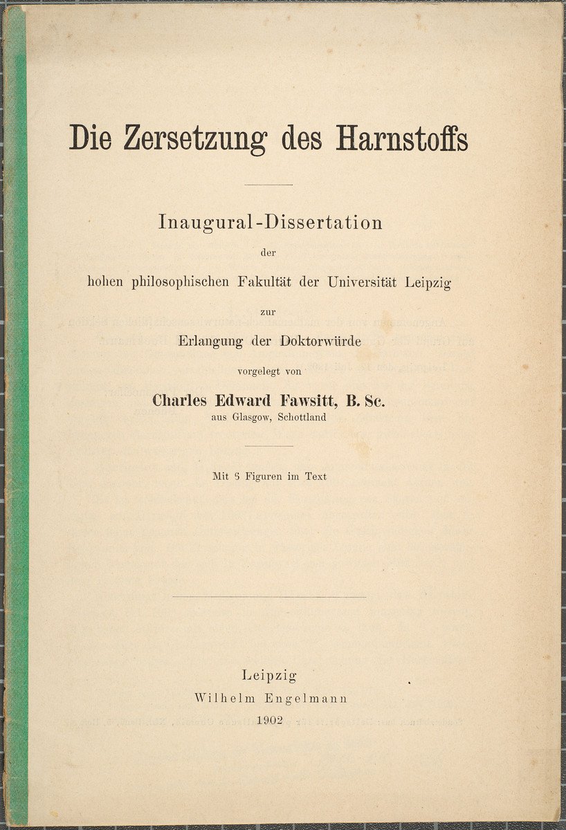 Dissertation; Fawsitt, Charles Edward; Leipzig, 1902 (Gerda und Klaus Tschira Stiftung CC BY-NC-ND)