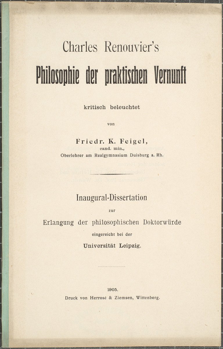 Dissertation; Feigel, Friedrich K.; Leipzig, 1905 (Gerda und Klaus Tschira Stiftung CC BY-NC-ND)