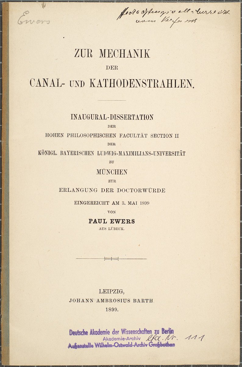 Dissertation; Ewers, Paul; Leipzig, 1899 (Gerda und Klaus Tschira Stiftung CC BY-NC-ND)