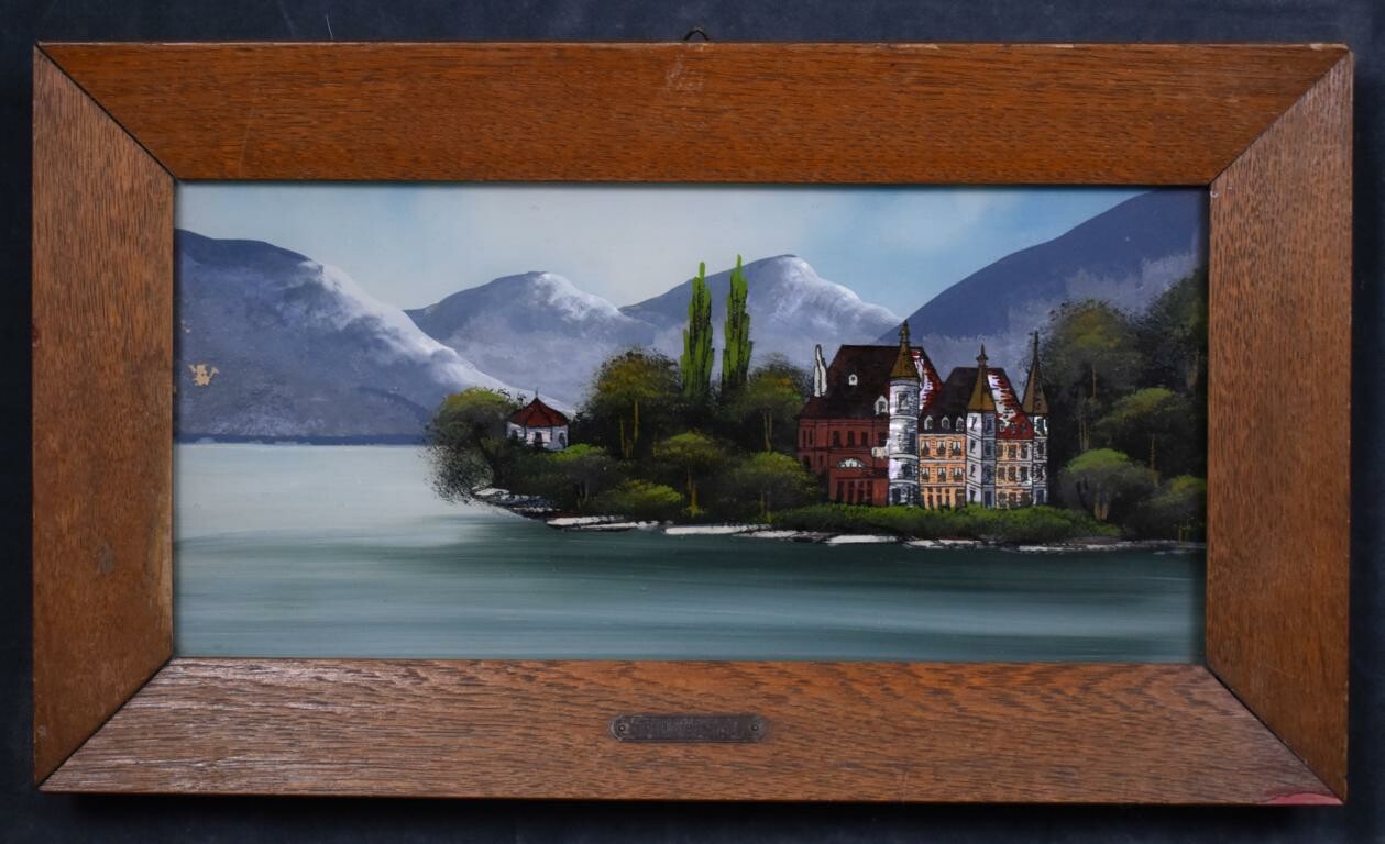 Hinterglasbild mit Ansicht des Thuner Sees (Perlmutter- und Heimatmuseum Adorf CC BY-NC-SA)