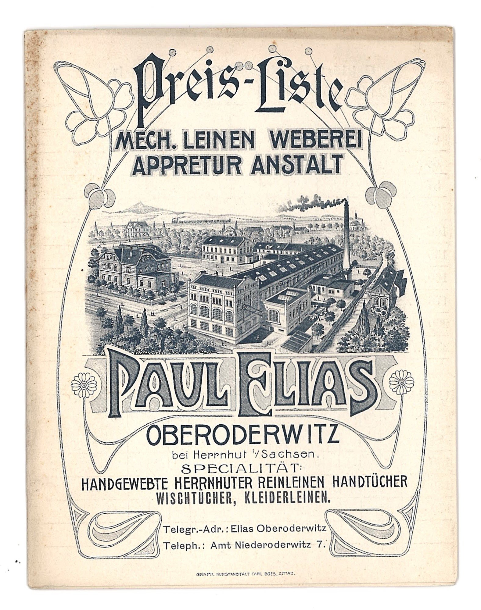 Preisliste der Firma Paul Elias Oberoderwitz (Deutsches Damast- und Frottiermuseum CC BY-NC-SA)