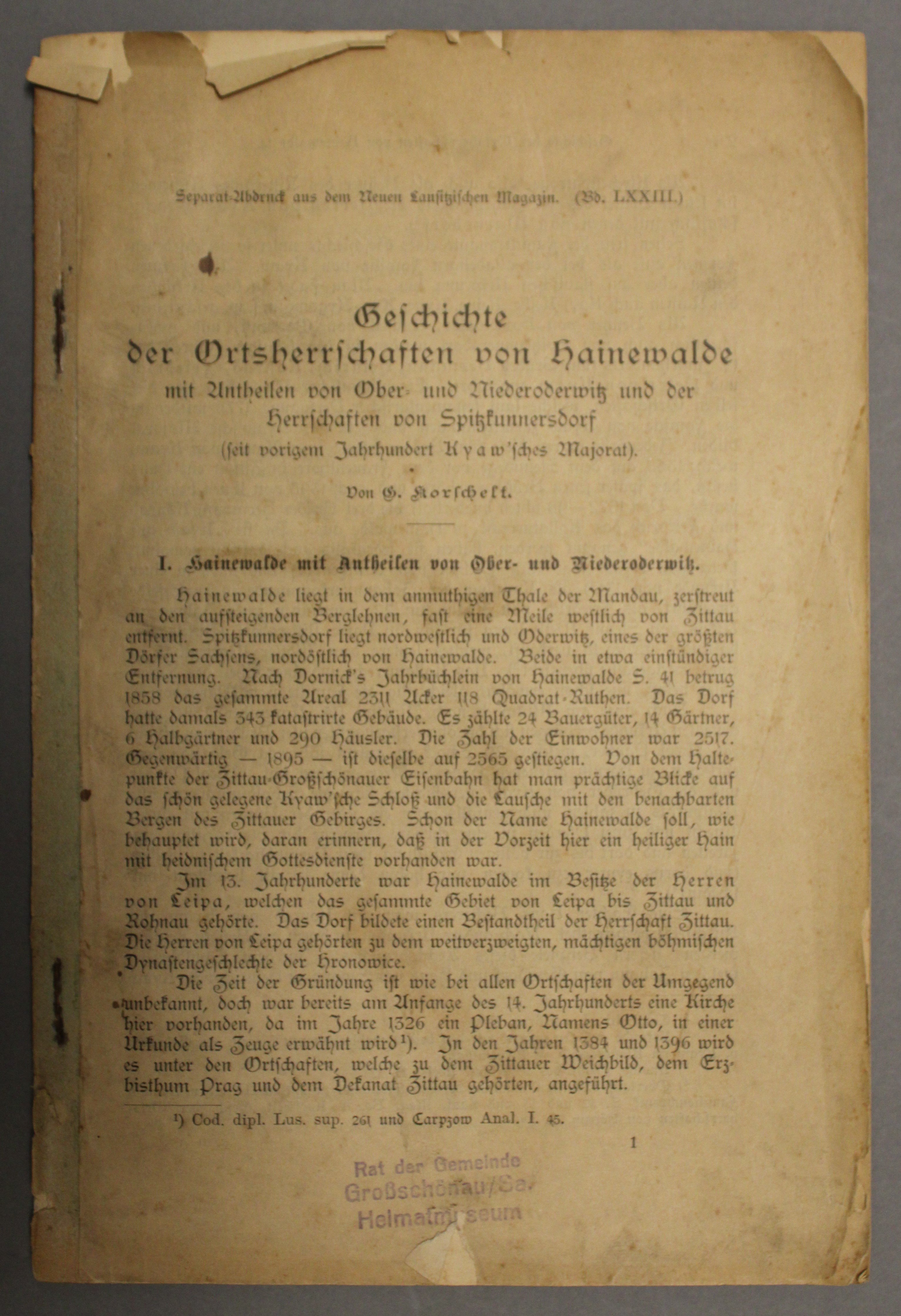 Broschüre Geschichte Ortsherrschaft Hainewalde (Deutsches Damast- und Frottiermuseum CC BY-NC-SA)