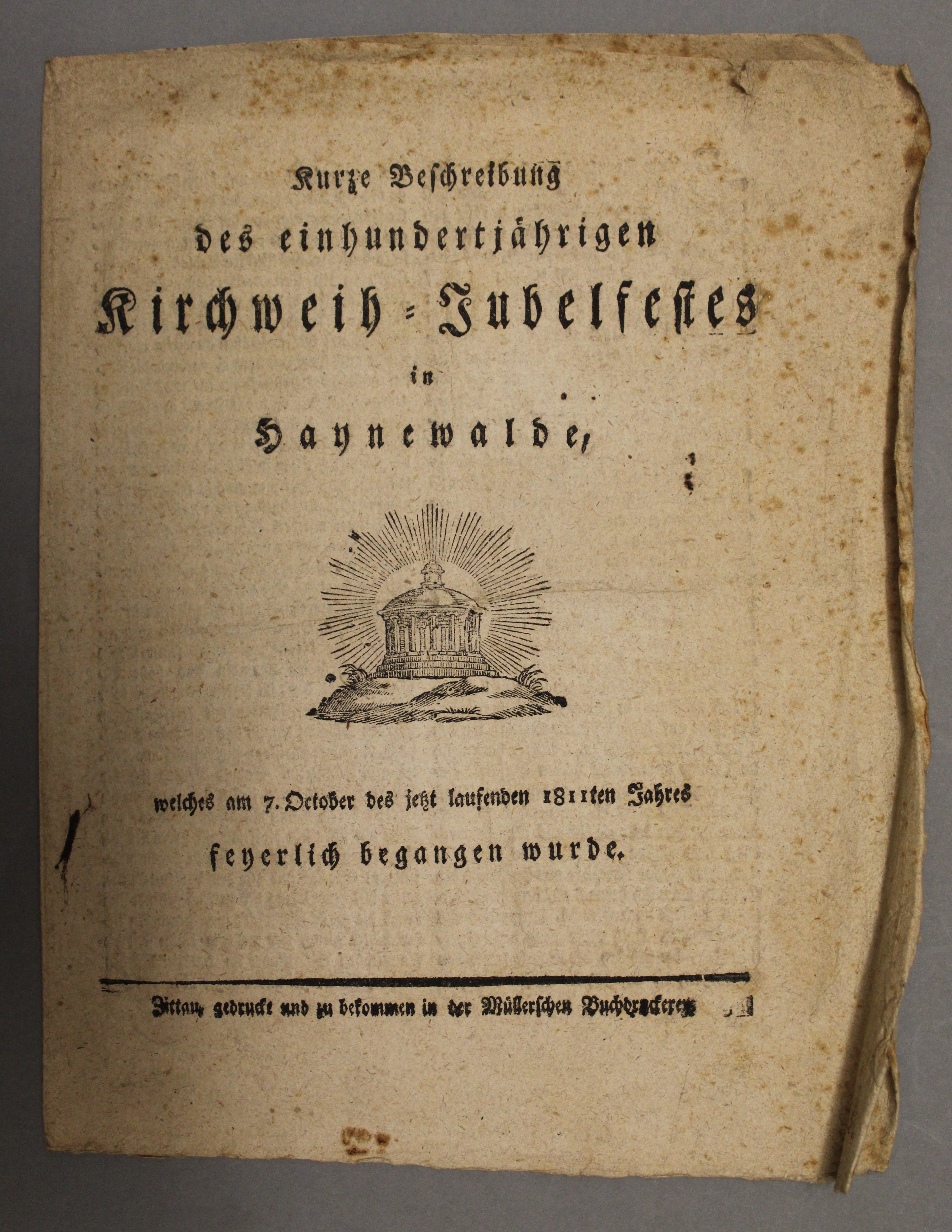 Flugblatt 100 Jahre Kirche Hainewalde (Deutsches Damast- und Frottiermuseum CC BY-NC-SA)
