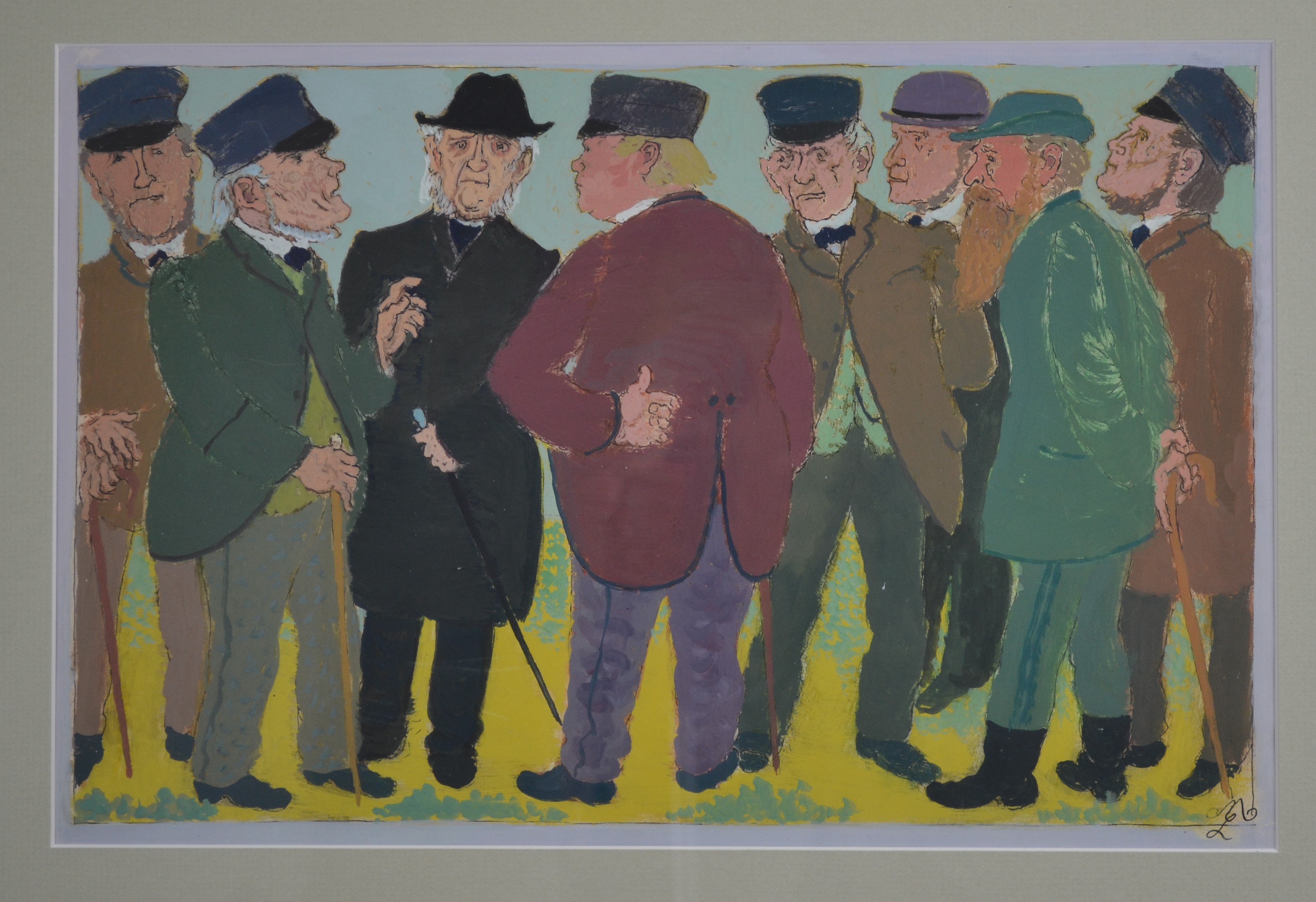 Gemälde "Männerwege" (Deutsches Damast- und Frottiermuseum CC BY-NC-SA)