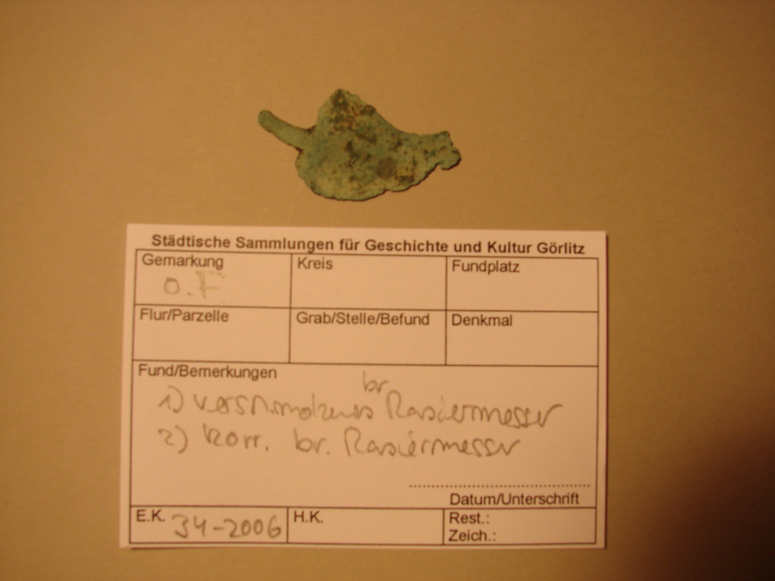 Bronzenes Rasiermesser (Kulturhistorisches Museum Görlitz CC BY-NC-SA)