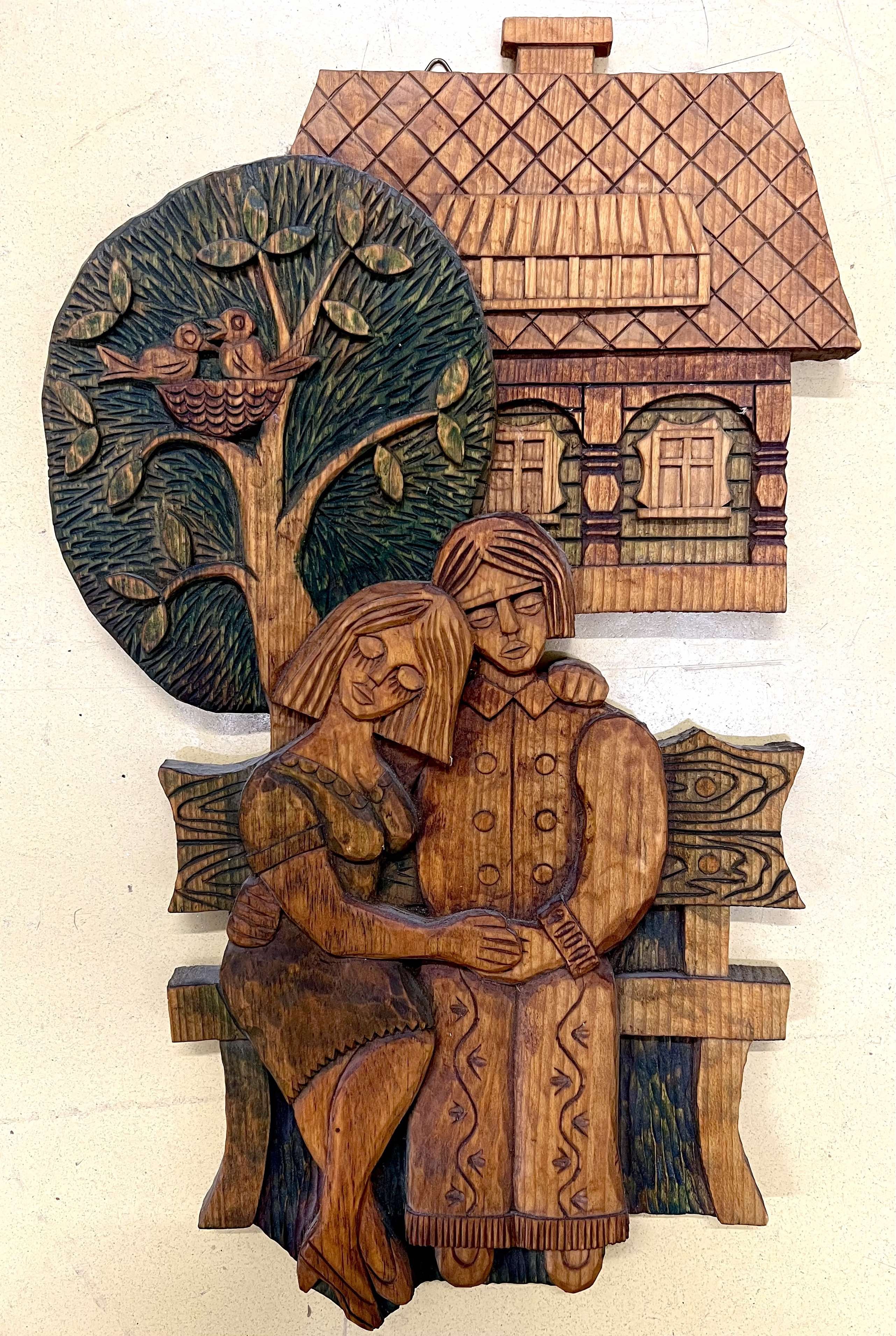 ohne Titel (Liebespaar auf einer Bank mit Baum und Haus im Hintergrund) (Museum der Westlausitz - Kunstsammlung des Landkreises Bautzen CC BY-NC-SA)