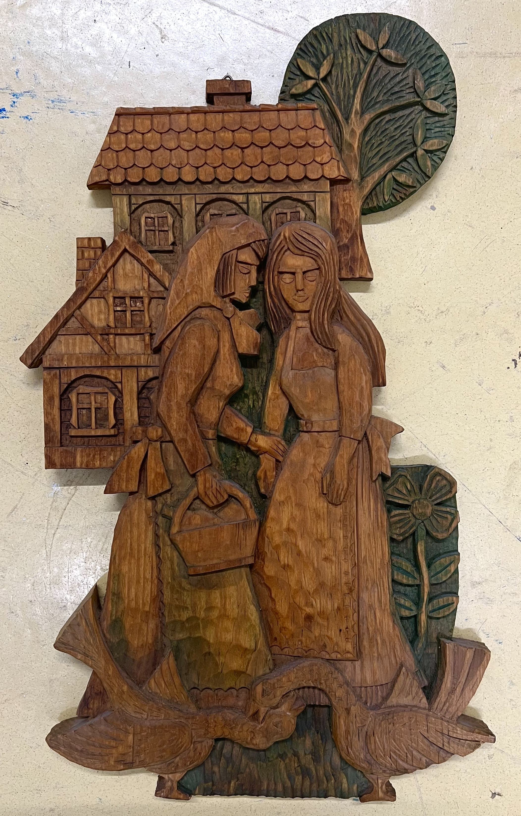 ohne Titel (Zwei Frauen mit Gänsen, zwei Häusern und Baum im Hintergrund) (Museum der Westlausitz - Kunstsammlung des Landkreises Bautzen CC BY-NC-SA)