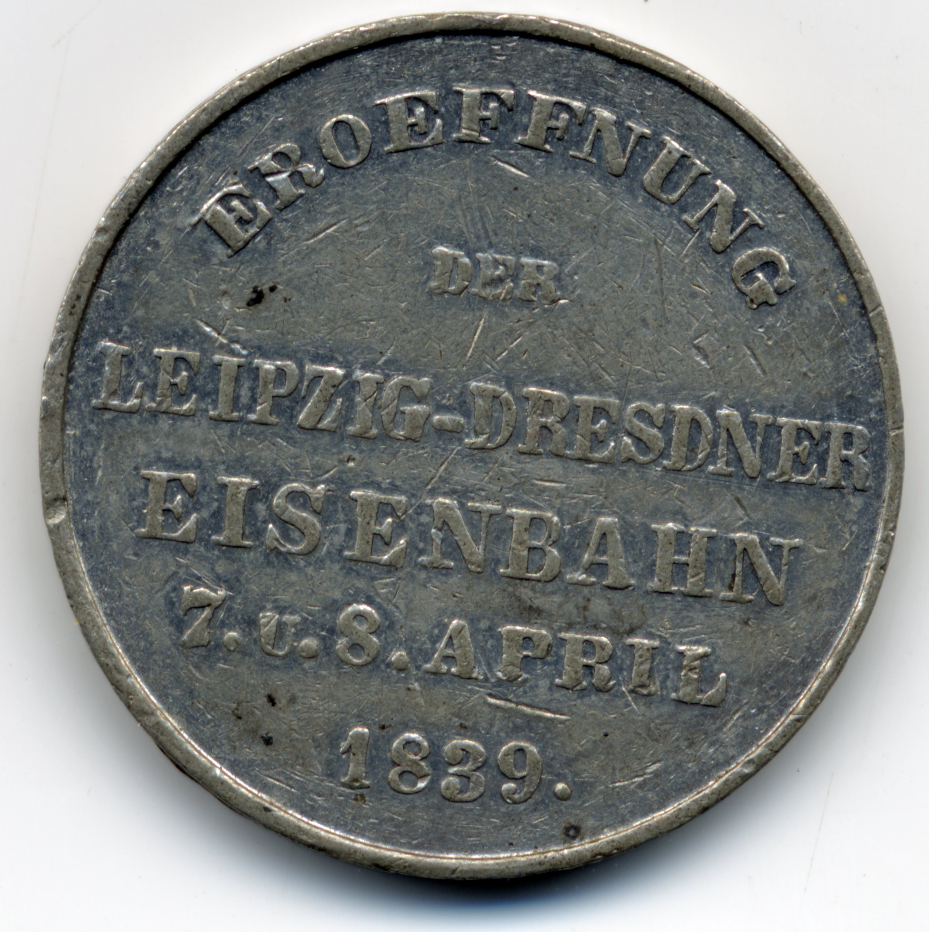 Medaille "Eröffnung der Eisenbahn Dresden-Leipzig" (Verkehrsmuseum Dresden CC BY-NC-SA)