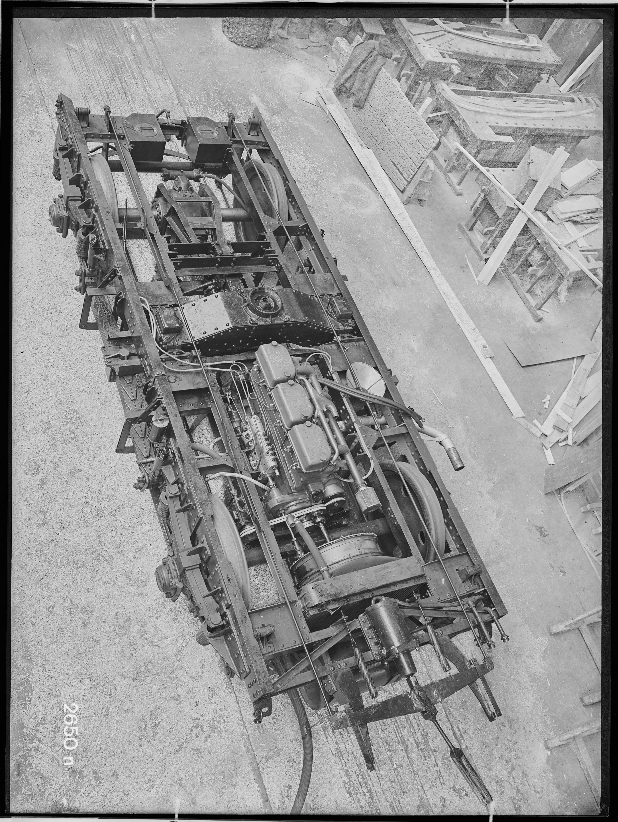 Fotografie: zweiachsiges Maschinendrehgestell (Draufsicht), 1935. Westfälische Landeseisenbahngesellschaft Lippstadt (Verkehrsmuseum Dresden CC BY-NC-SA)