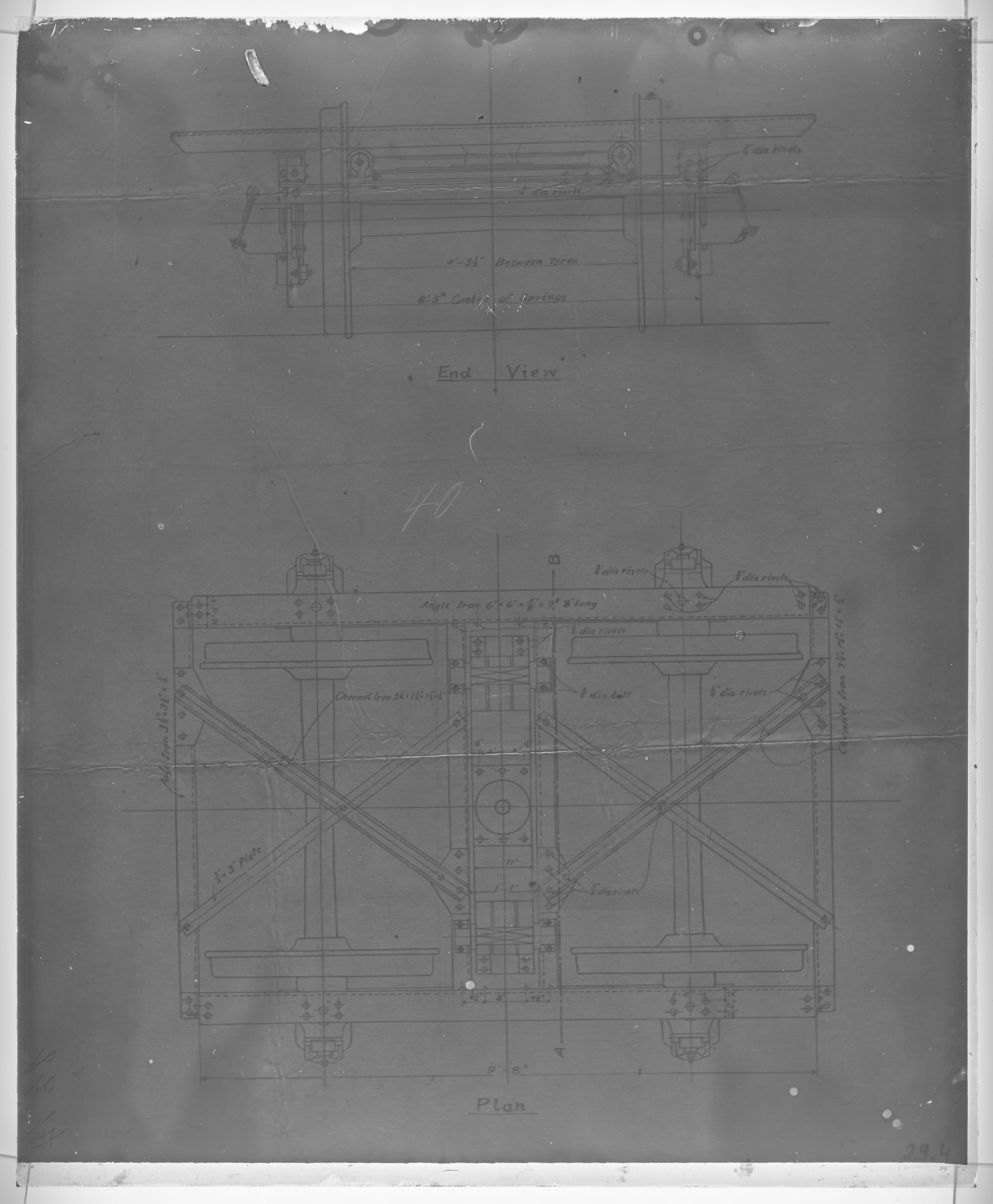 Fotografie: Maßzeichnung eines Untergestells, 1914. (Schenkung der Bombardier Transportation, Werk Görlitz | Eigentum/Sammlung der Verkehrsmuseums Dresden gGmbH CC BY-NC-SA)