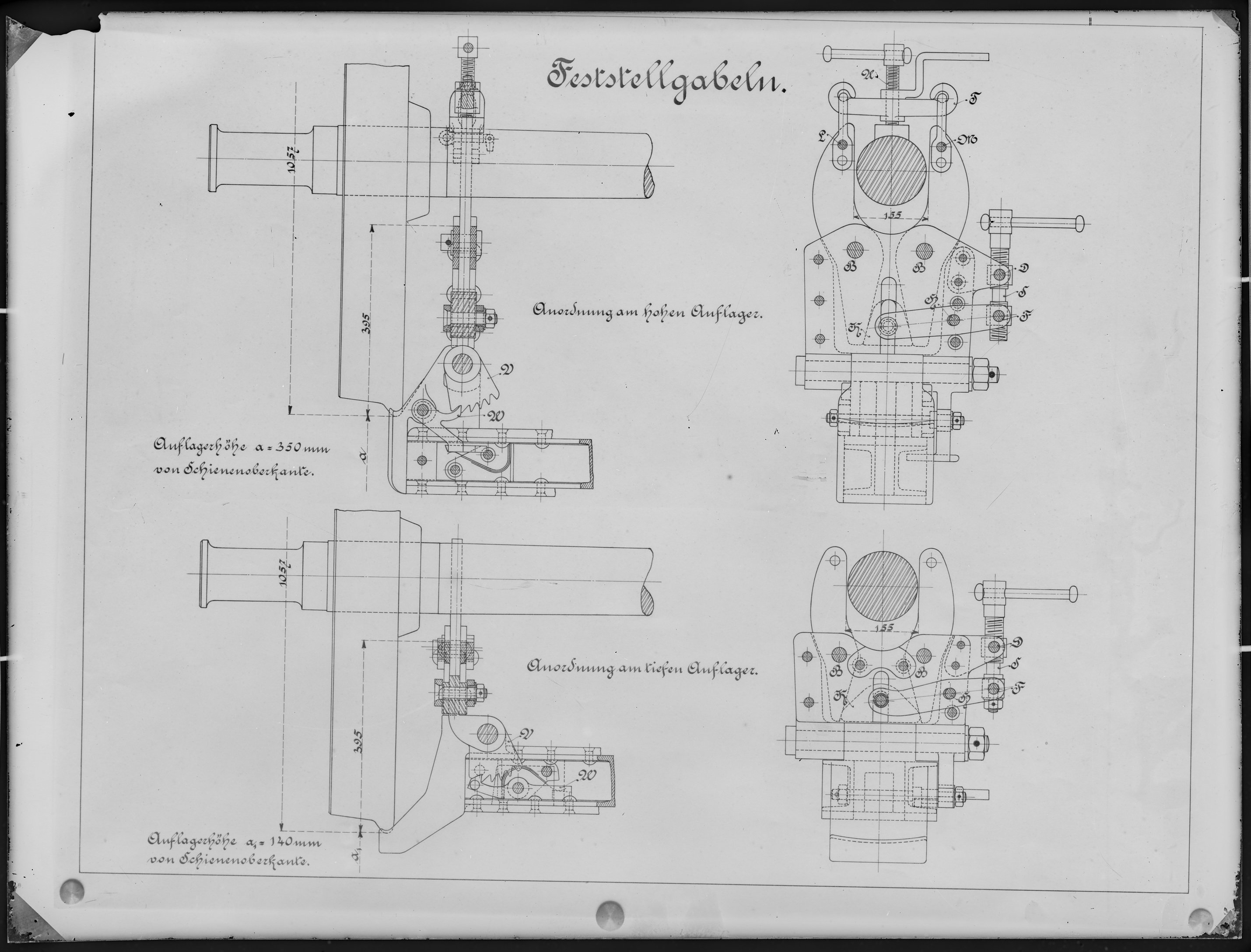 Fotografie: Maßzeichnung unbekannter Herkunft für Feststellgabeln, um 1900. (Verkehrsmuseum Dresden CC BY-NC-SA)