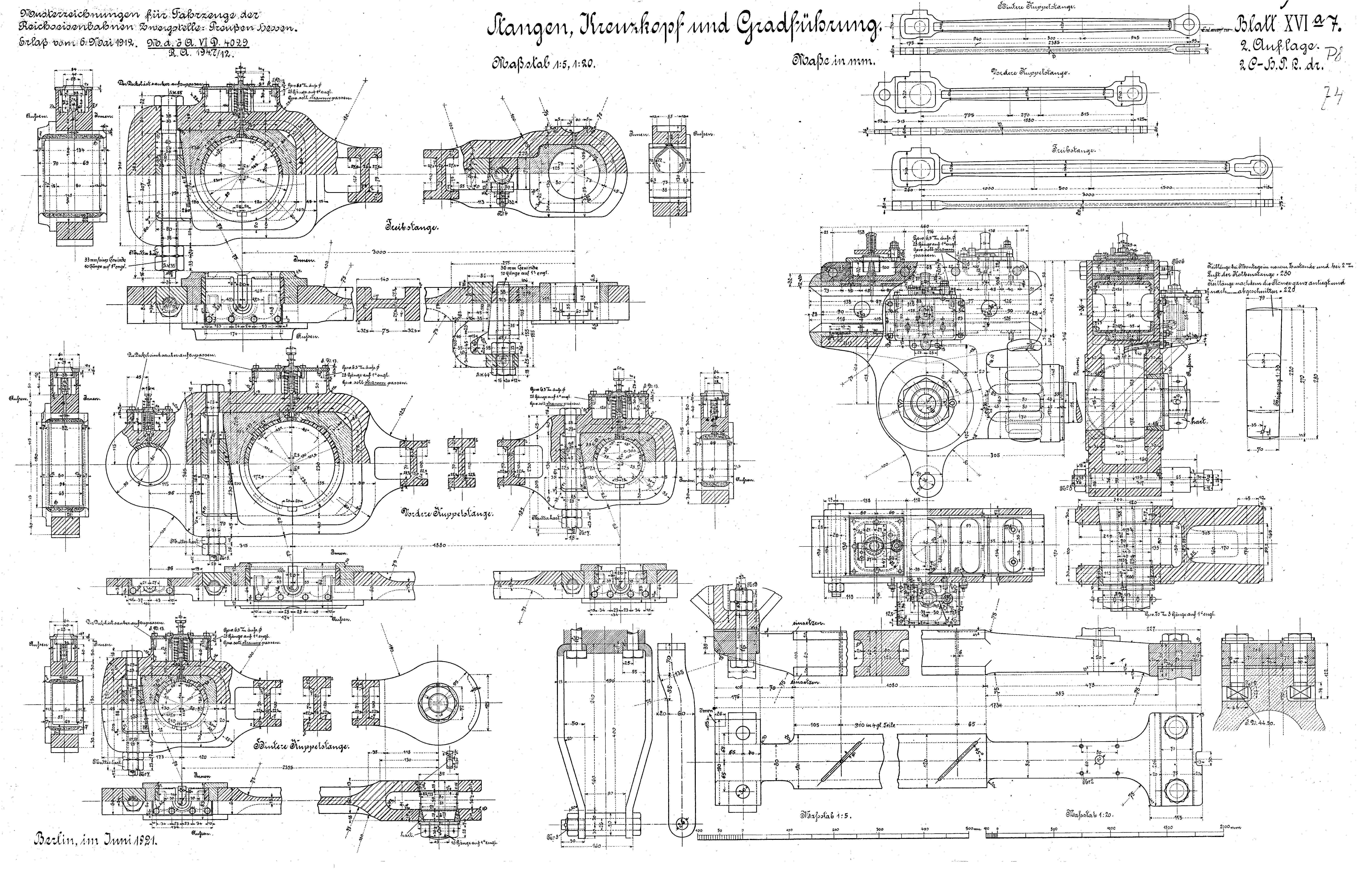 Konstruktionszeichnung Dampflokomotive Gattung P 8 der Preußischen Staatseisenbahnen (Verkehrsmuseum Dresden CC BY-NC-SA)